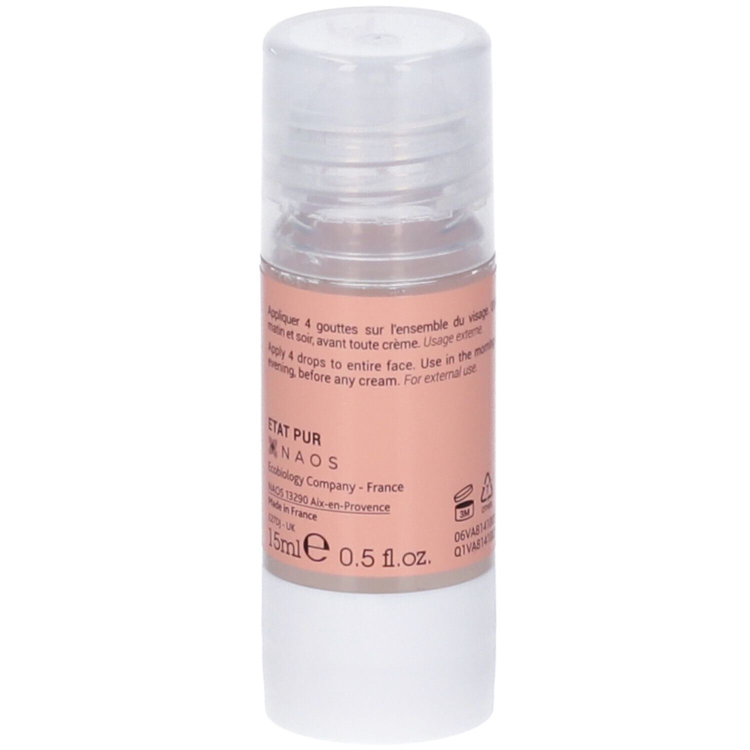 Flacone Niacinamide 5%. Tappo trasparente, etichetta rosa, base bianca. NAOS Ecobiology. 15ml.