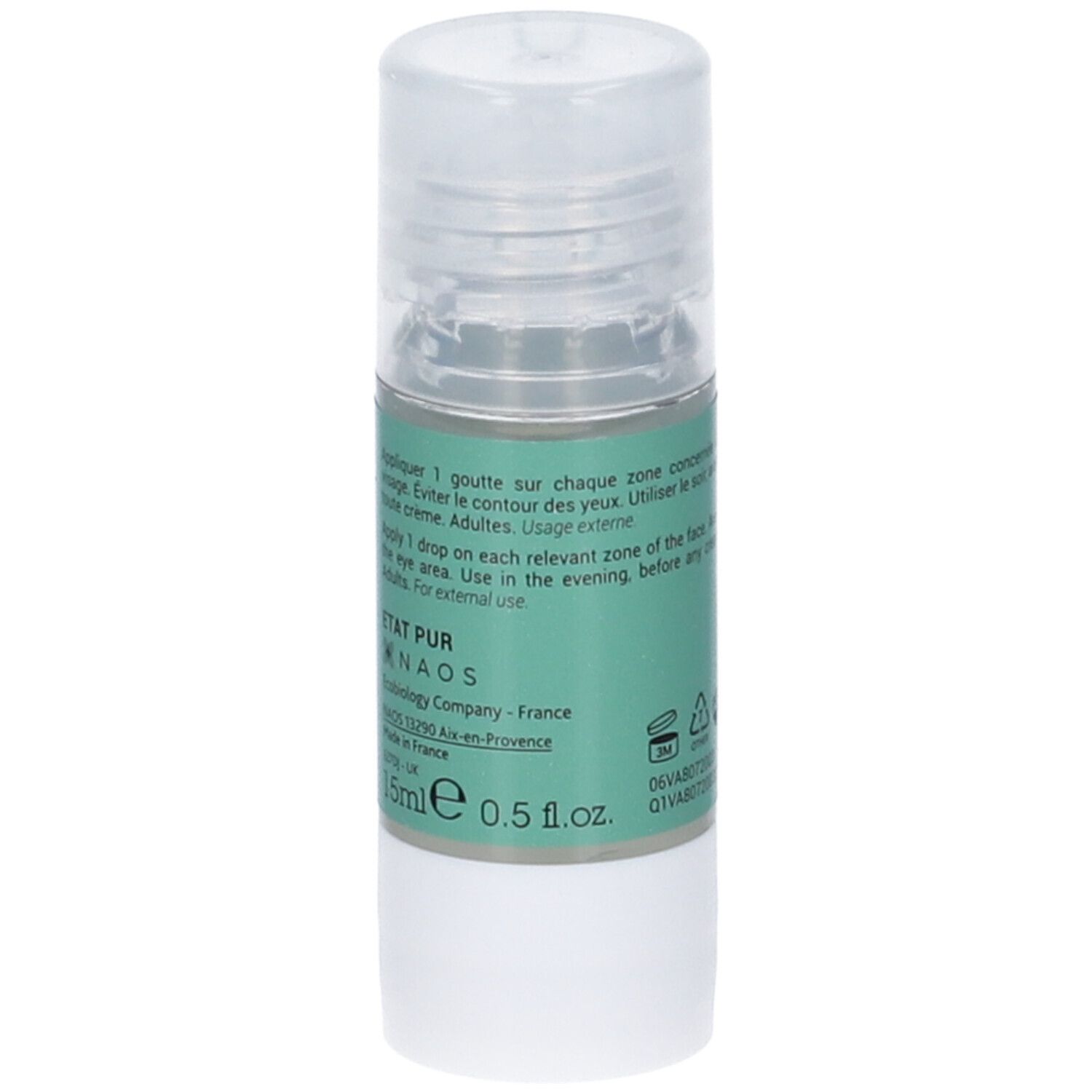 Flacone cilindrico con etichetta verde. Contiene acido salicilico al 2%. Marchio: Etat Pur.