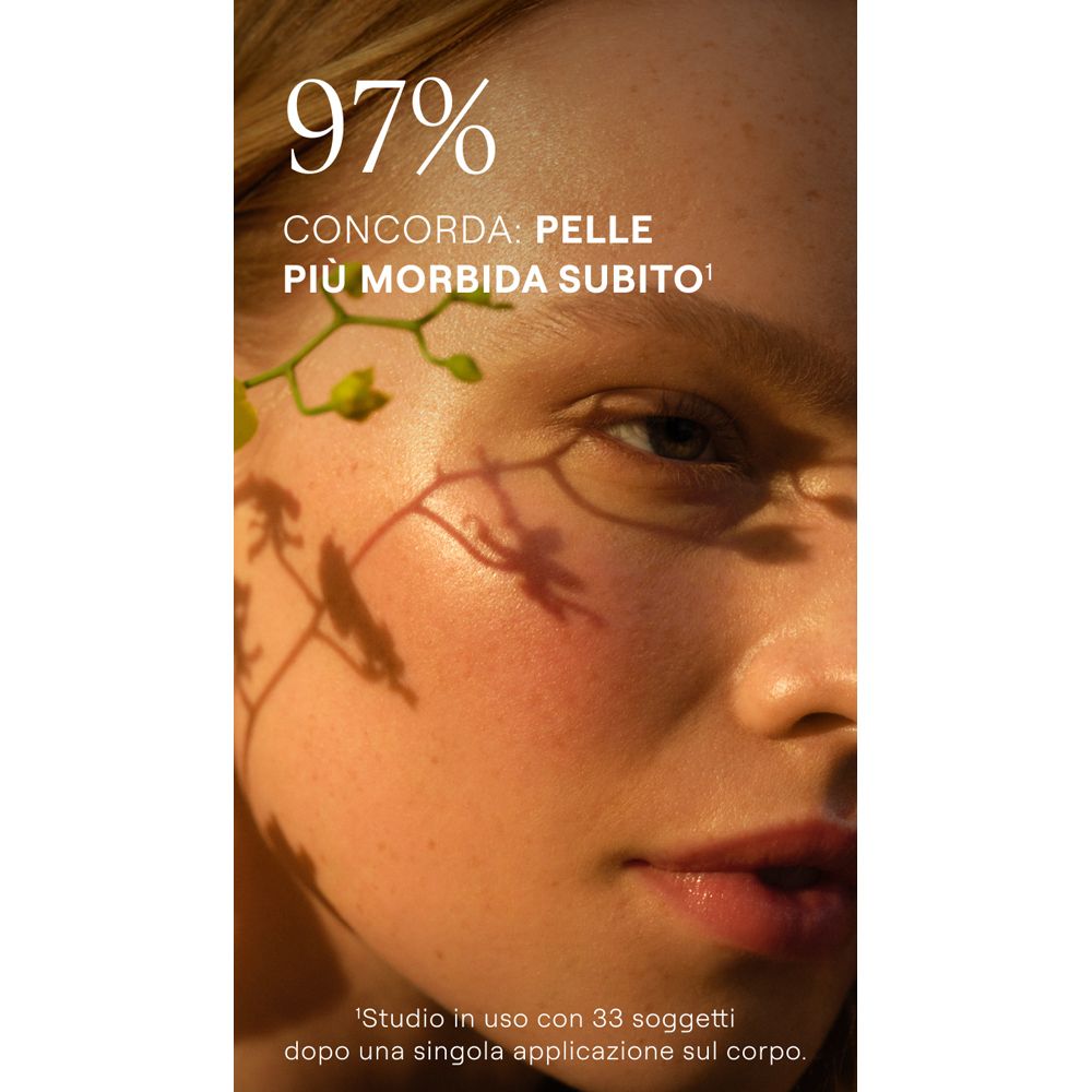 Viso di donna con testo: 97% concordano: pelle più morbida subito.