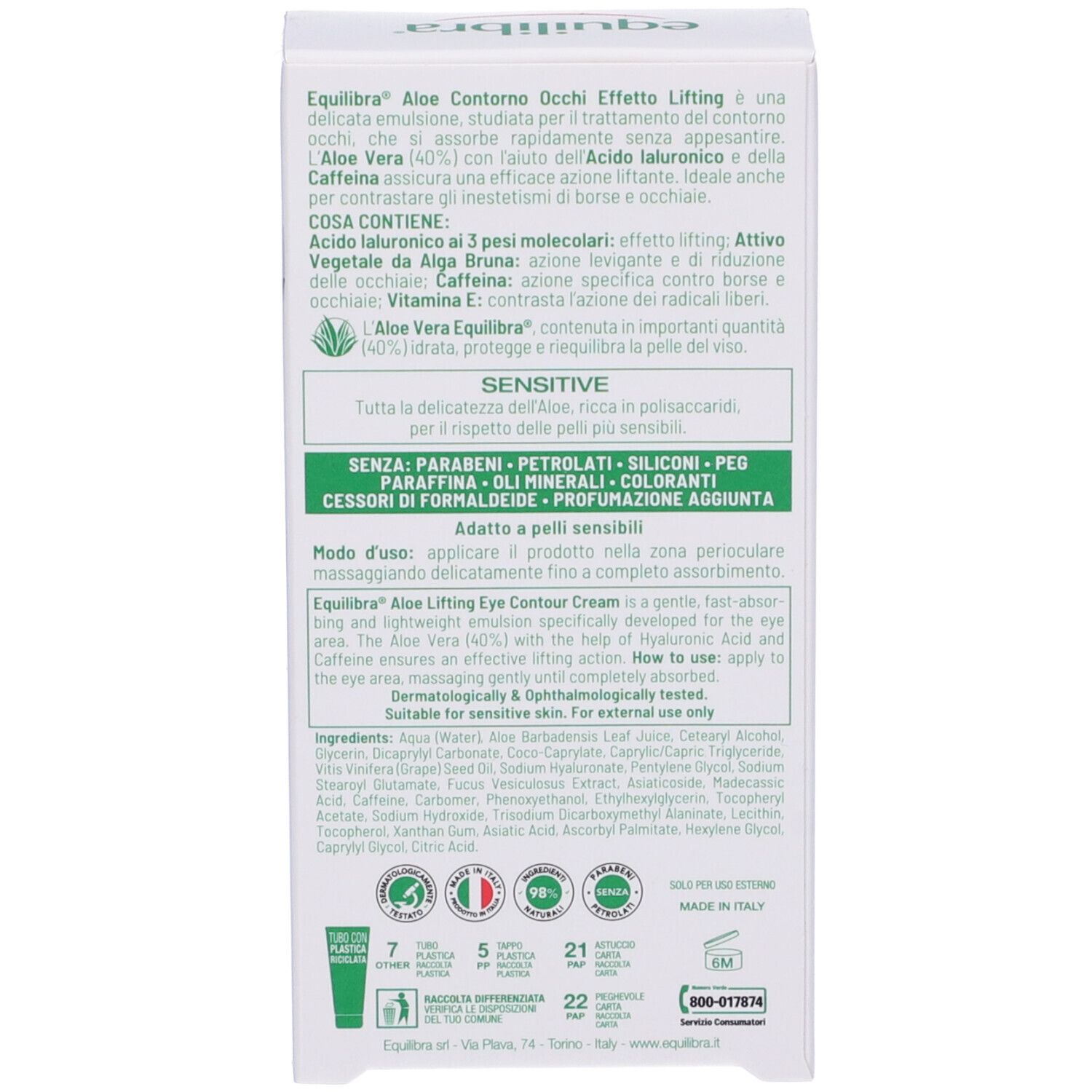 Equilibra Contorno Occhi Aloe Emulsione - risparmia il 10% con il codice: EQUILIBRA10