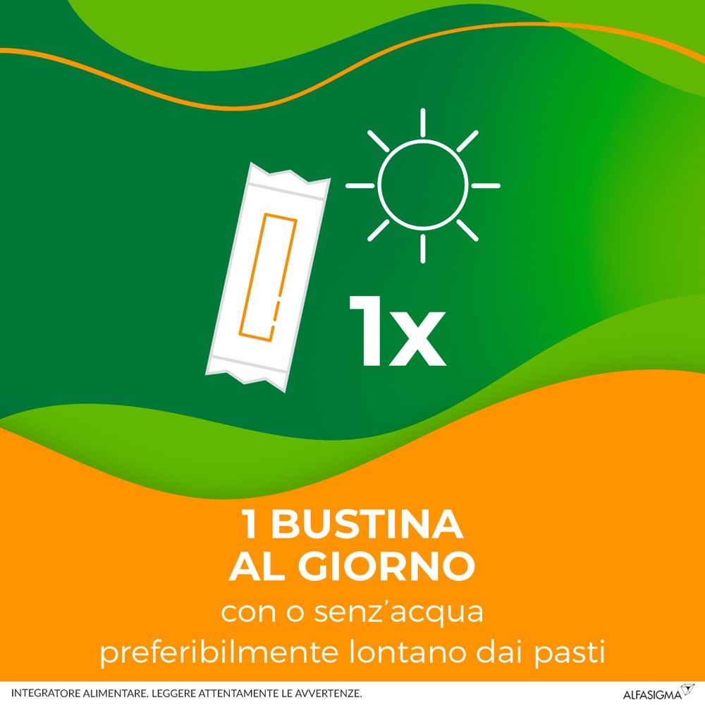 Bustina singola Enterolactis Orosolubile. Testo: 1 bustina al giorno, con o senza acqua, preferibilmente lontano dai pasti.