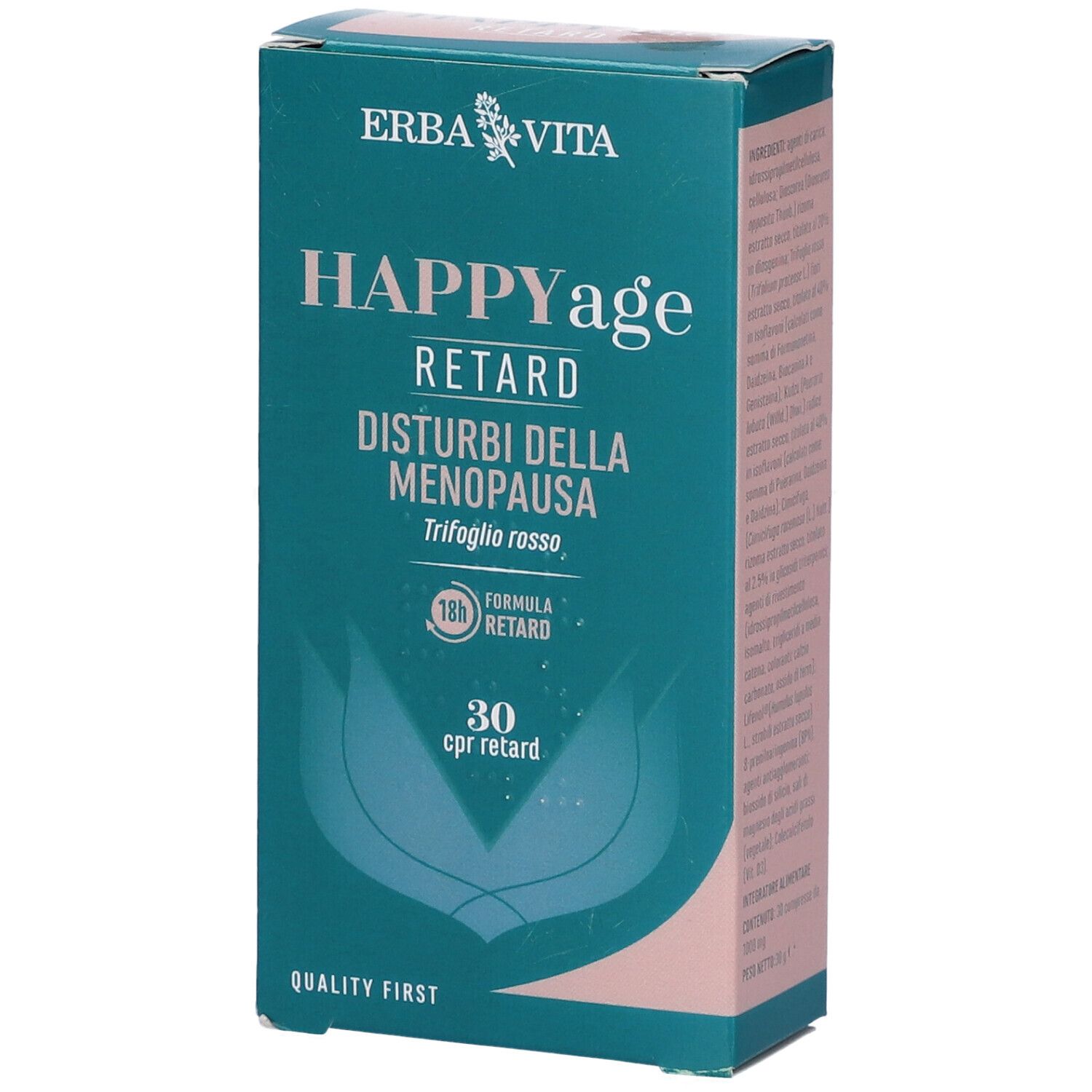 Scatola verde con nome del prodotto e scritta. Contiene 30 compresse. Marchio: Erba Vita.