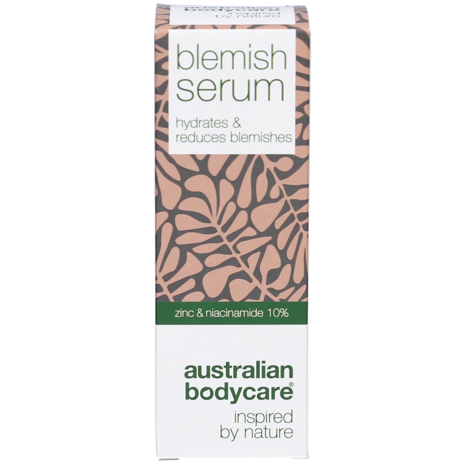 Confezione del prodotto. Scritta: Blemish Serum, idrata e riduce le imperfezioni. Con testo.