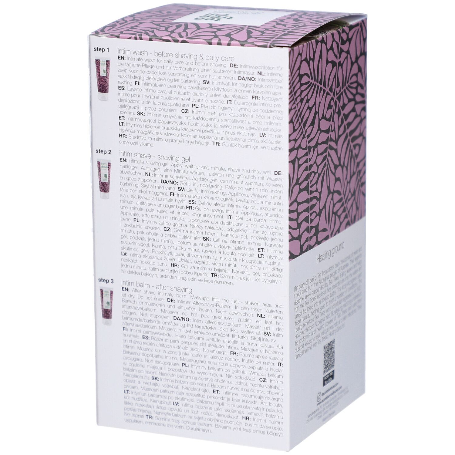 Retro della confezione con testo. Contiene istruzioni per l'uso dei prodotti.