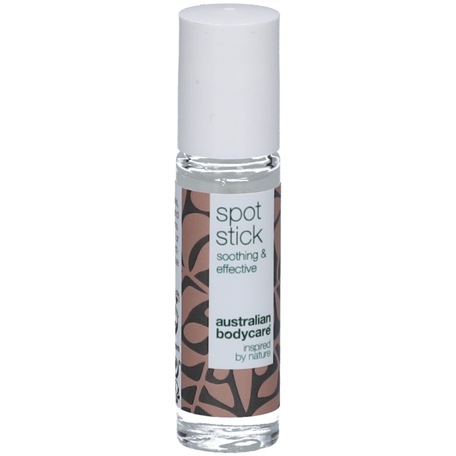 Spot Stick trasparente con tappo bianco. Scritta: Spot Stick, soothing & effective, Australian Bodycare.