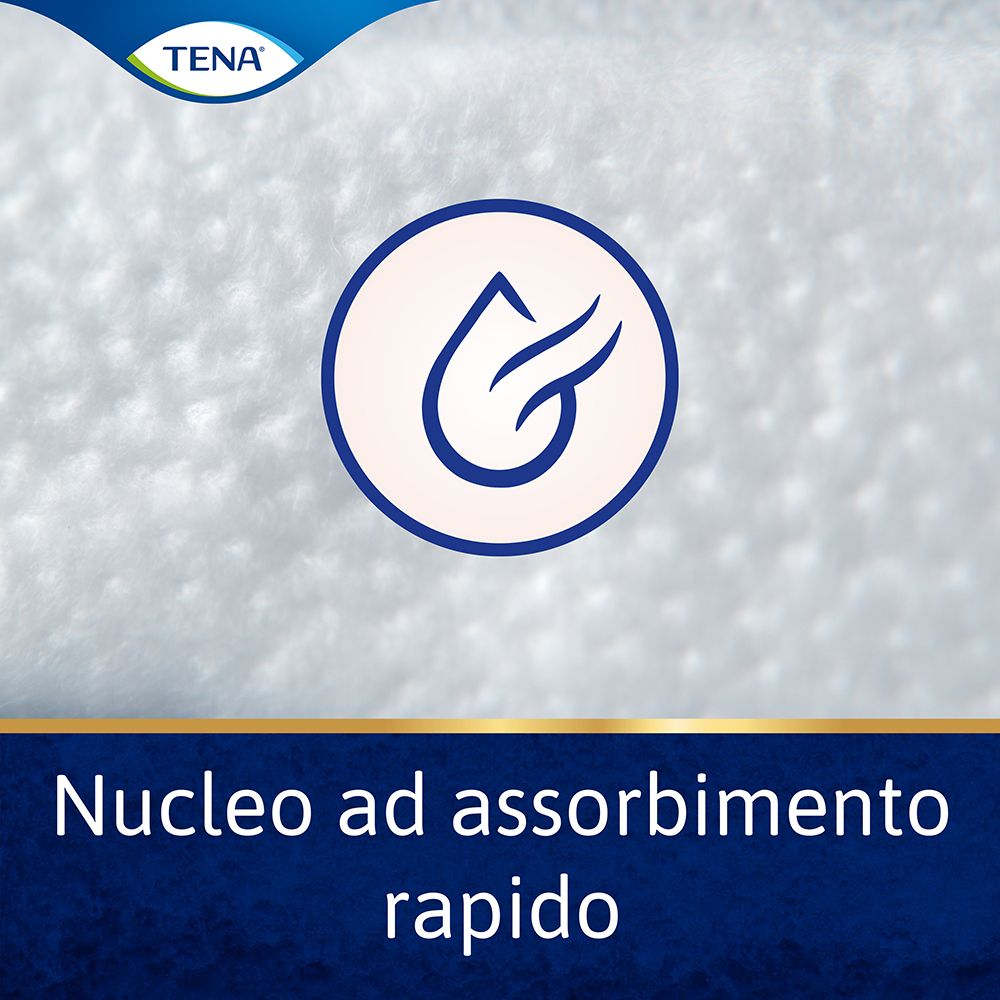 Primo piano di un cerchio con una goccia e delle onde. Testo: Nucleo ad assorbimento rapido.