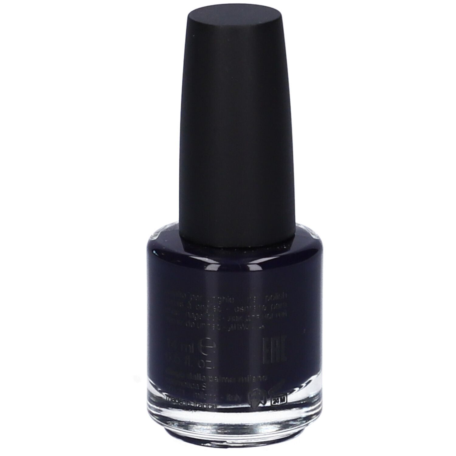 Flacone di smalto blu scuro con tappo nero. Marchio Diego Dalla Palma.