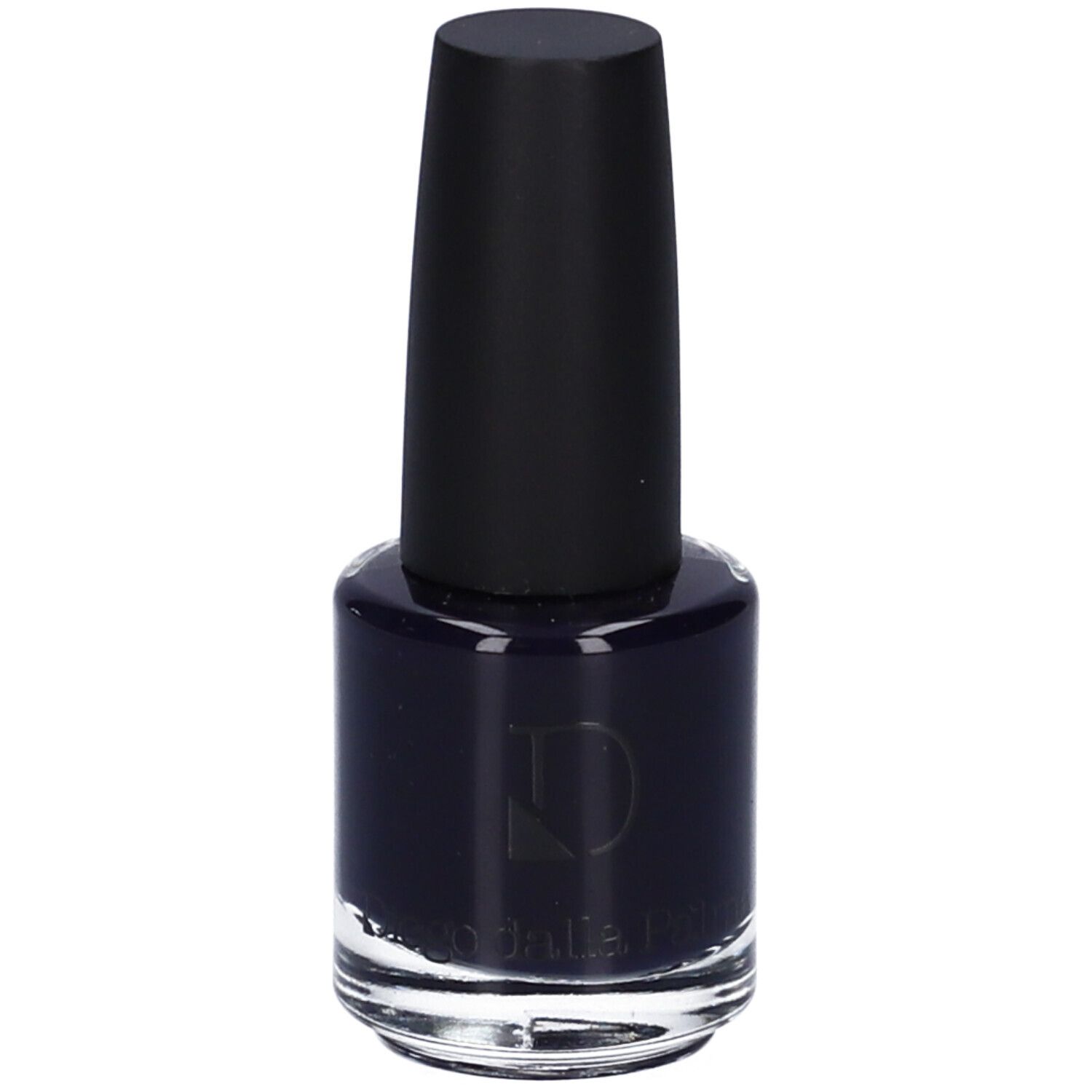 Flacone di smalto blu scuro con tappo nero. Marchio Diego Dalla Palma.