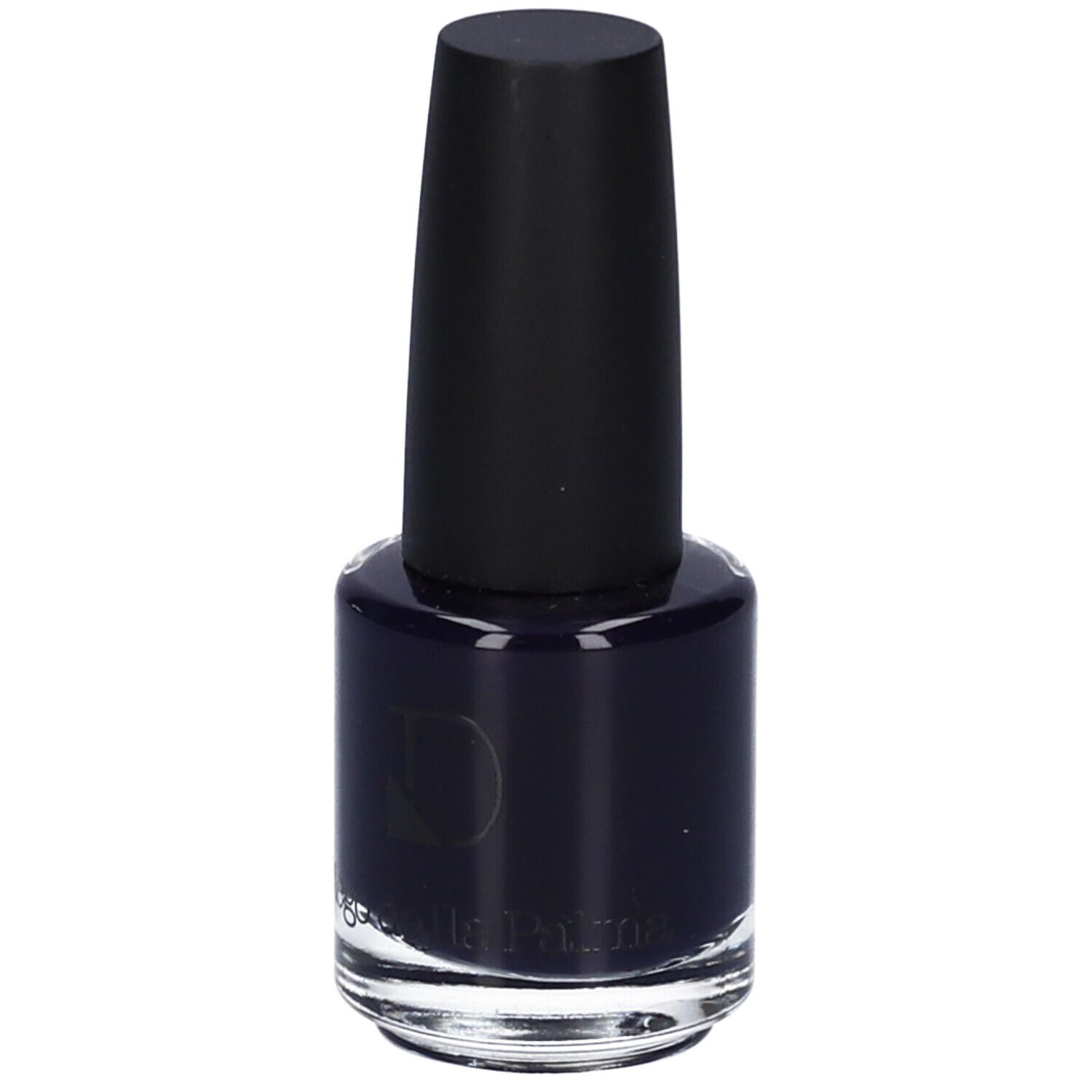 Flacone di smalto blu scuro con tappo nero. Marchio Diego Dalla Palma.