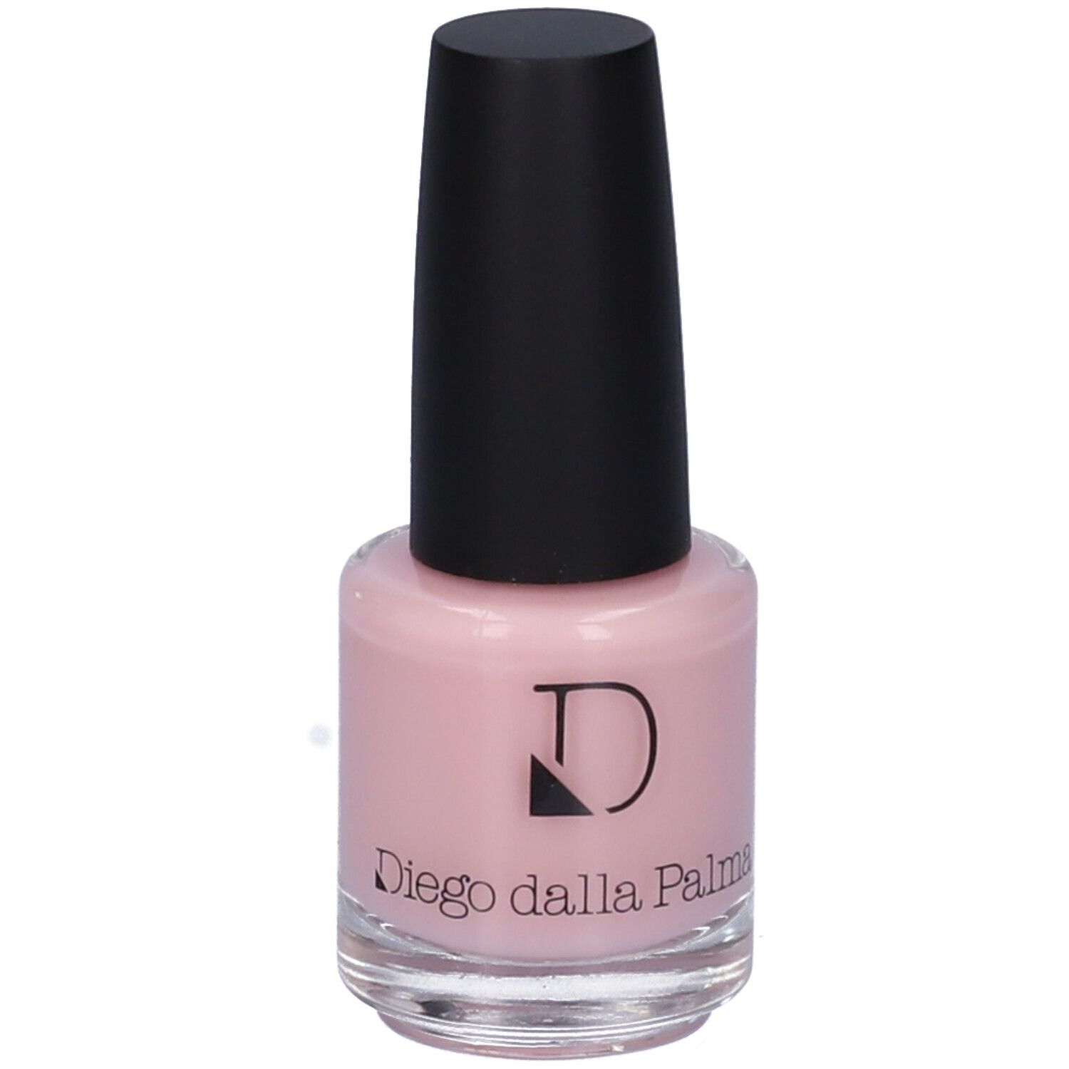 Flacone di smalto rosa, tappo nero. Scritta: Diego dalla Palma, logo.