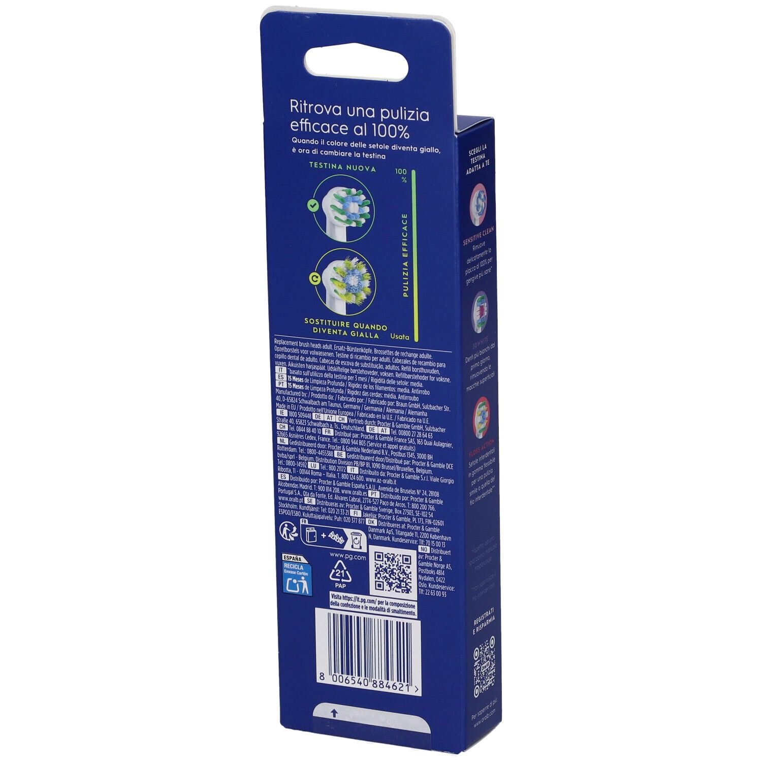 Confezione 5 testine Oral-B Pro Cross Action, 15 mesi di pulizia profonda.