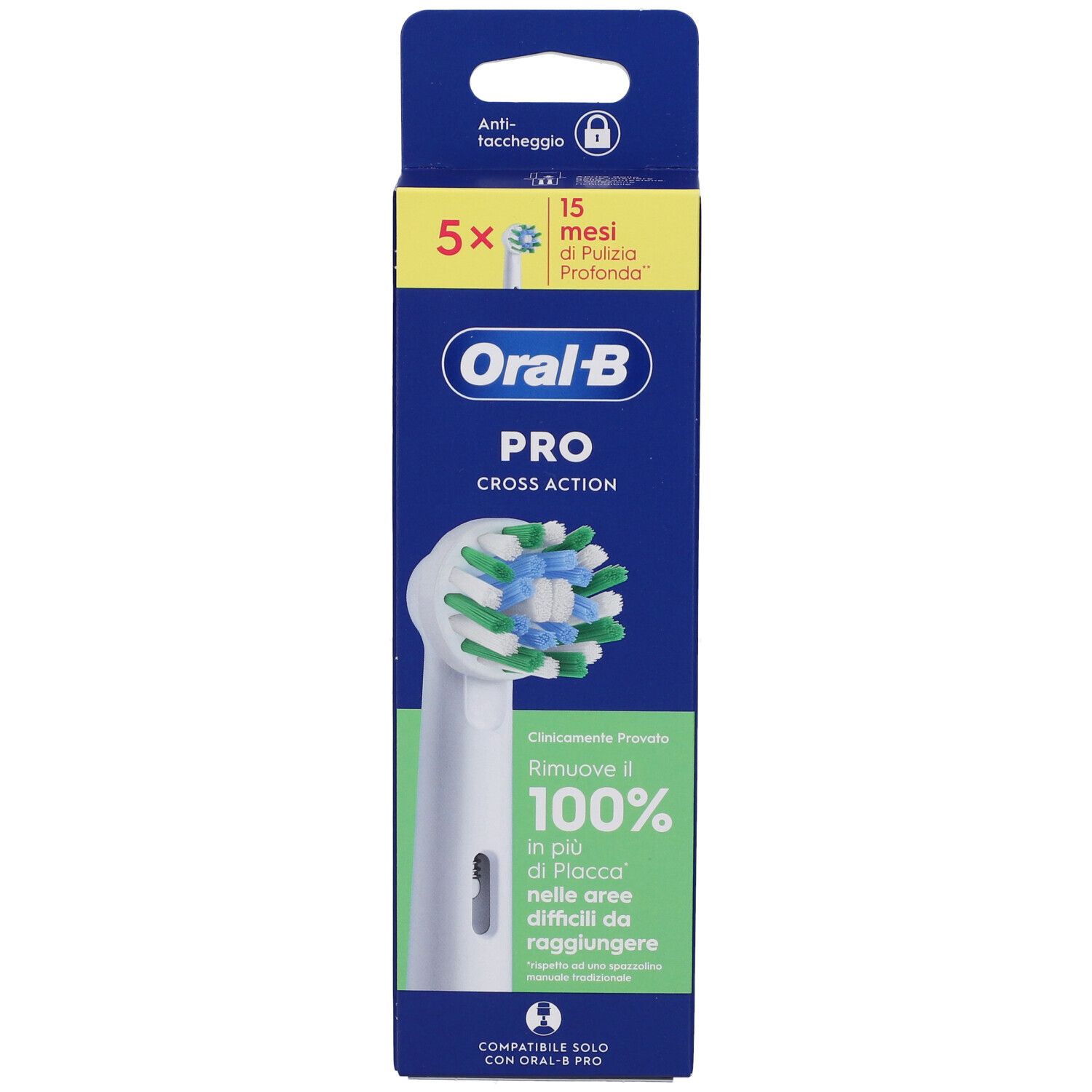 Confezione 5 testine Oral-B Pro Cross Action, 15 mesi di pulizia profonda.
