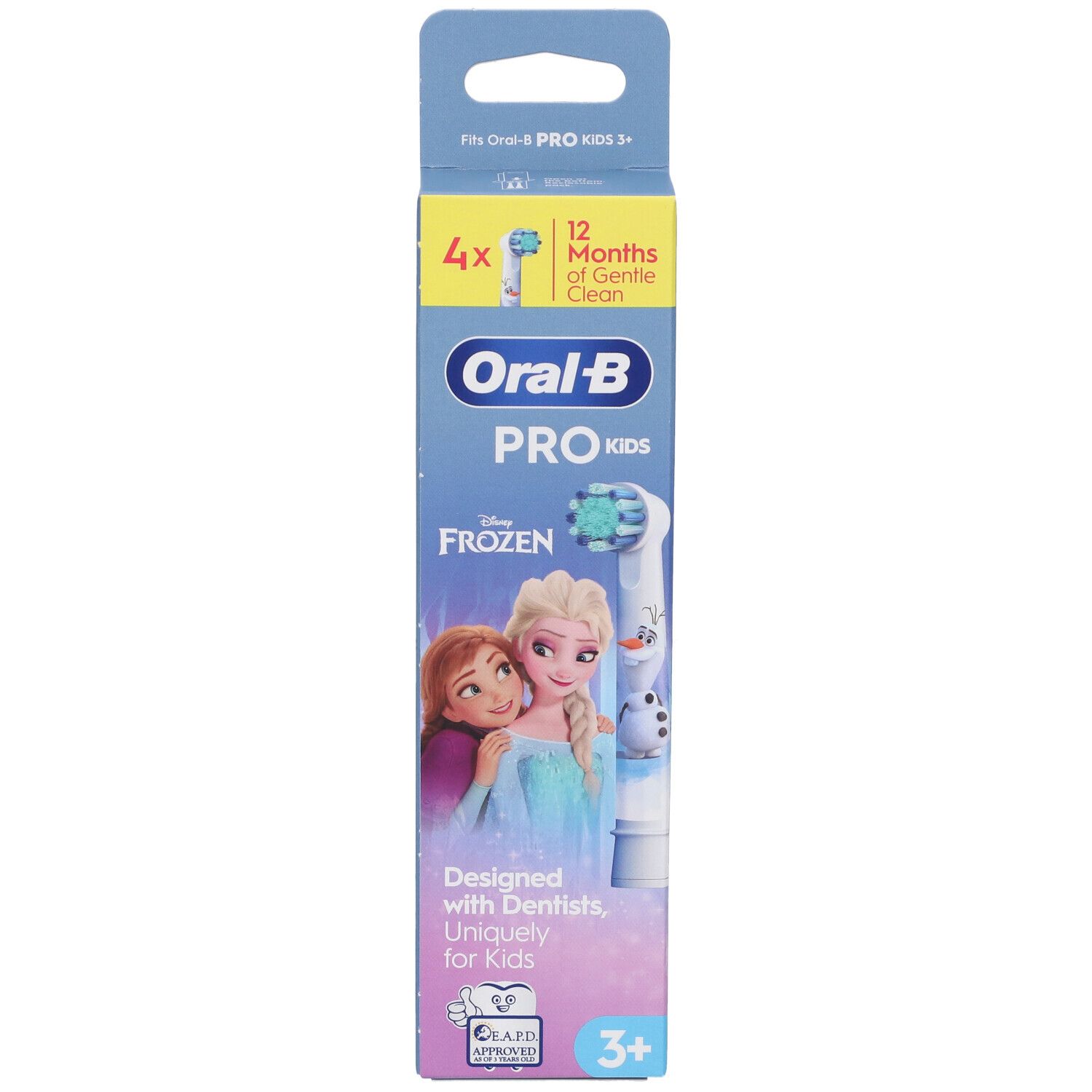 Testine Oral-B Pro Kids Frozen, confezione da 4. Fronte della confezione.
