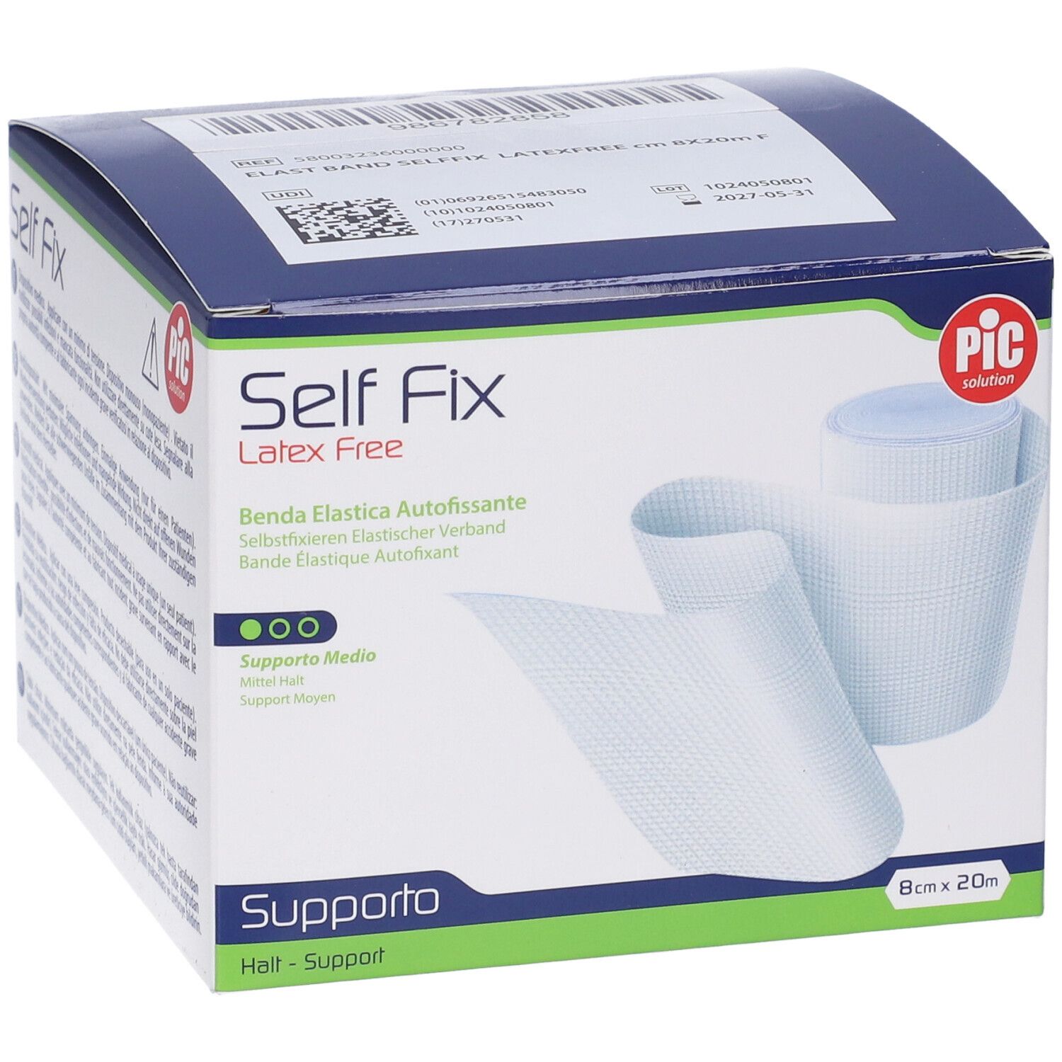 Gazofix Color Benda Coesiva Elastica 20m X 8cm - 6 Rotoli Blu - Senza Lattice Per Fissaggio Medicazioni