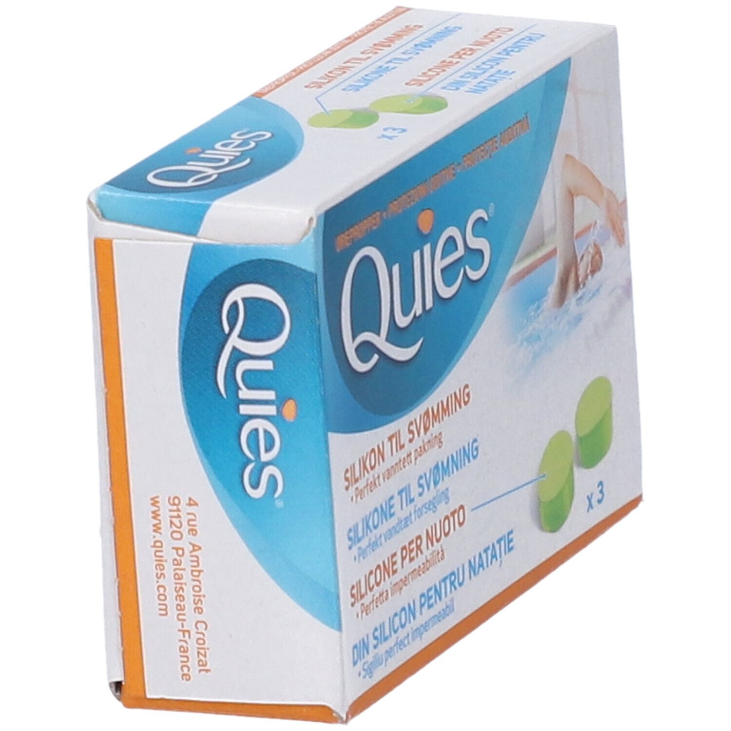 Tappi Quies in silicone per nuoto, 3 paia nella confezione.