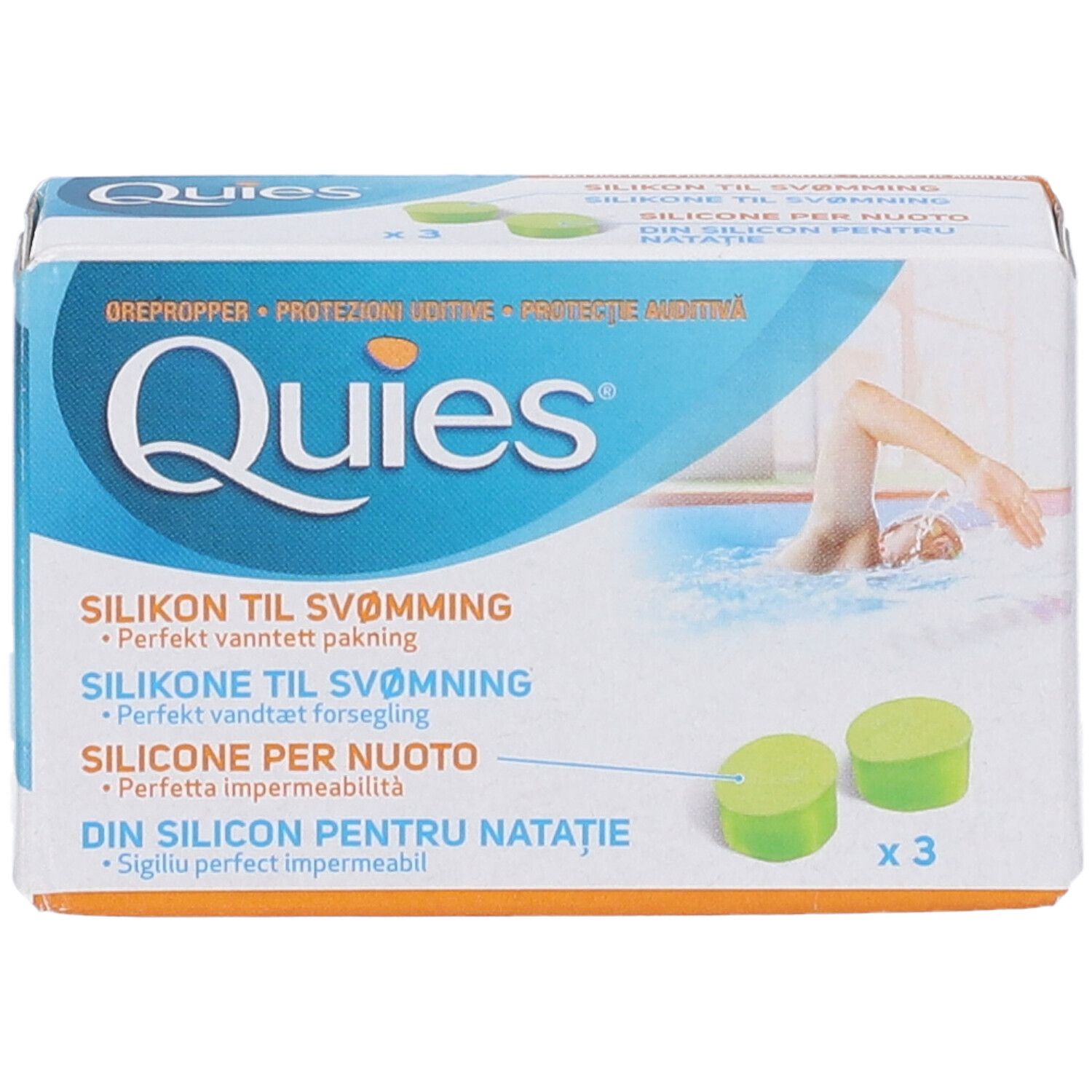 Tappi Quies in silicone per nuoto, 3 paia nella confezione.