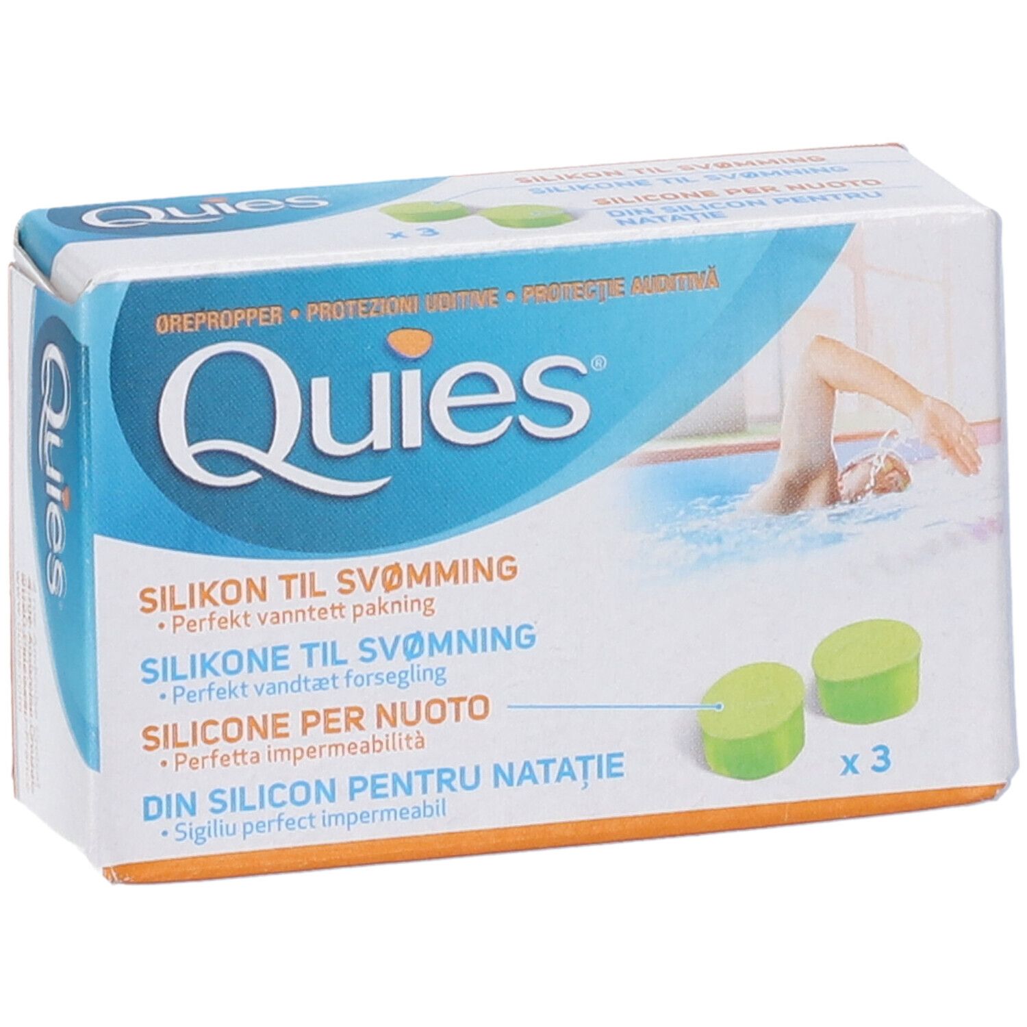 Tappi Quies in silicone per nuoto, 3 paia nella confezione.