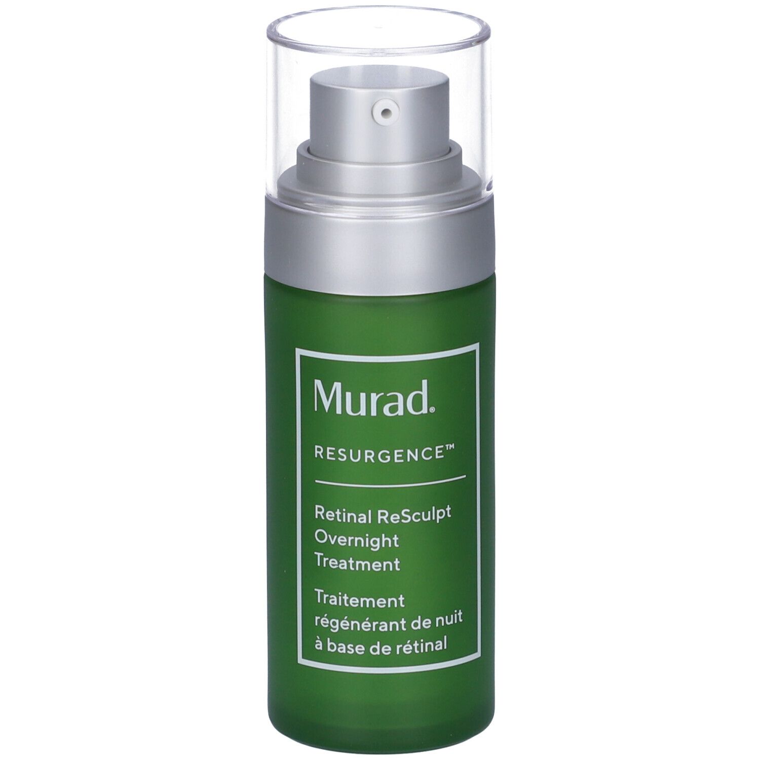 Flacone verde con dosatore. Scritta: Murad, Resurgence, Retinal ReSculpt Overnight Treatment.