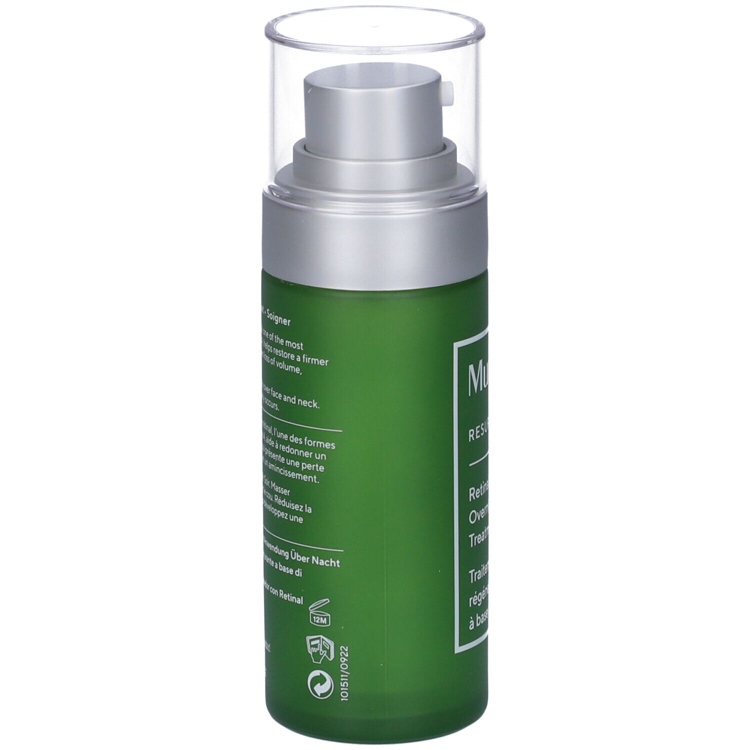 Flacone verde con dosatore. Scritta: Murad, Resurgence, Retinal ReSculpt Overnight Treatment.