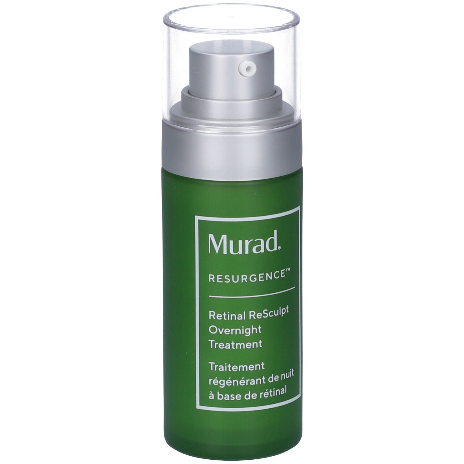 Flacone verde con dosatore. Scritta: Murad, Resurgence, Retinal ReSculpt Overnight Treatment.