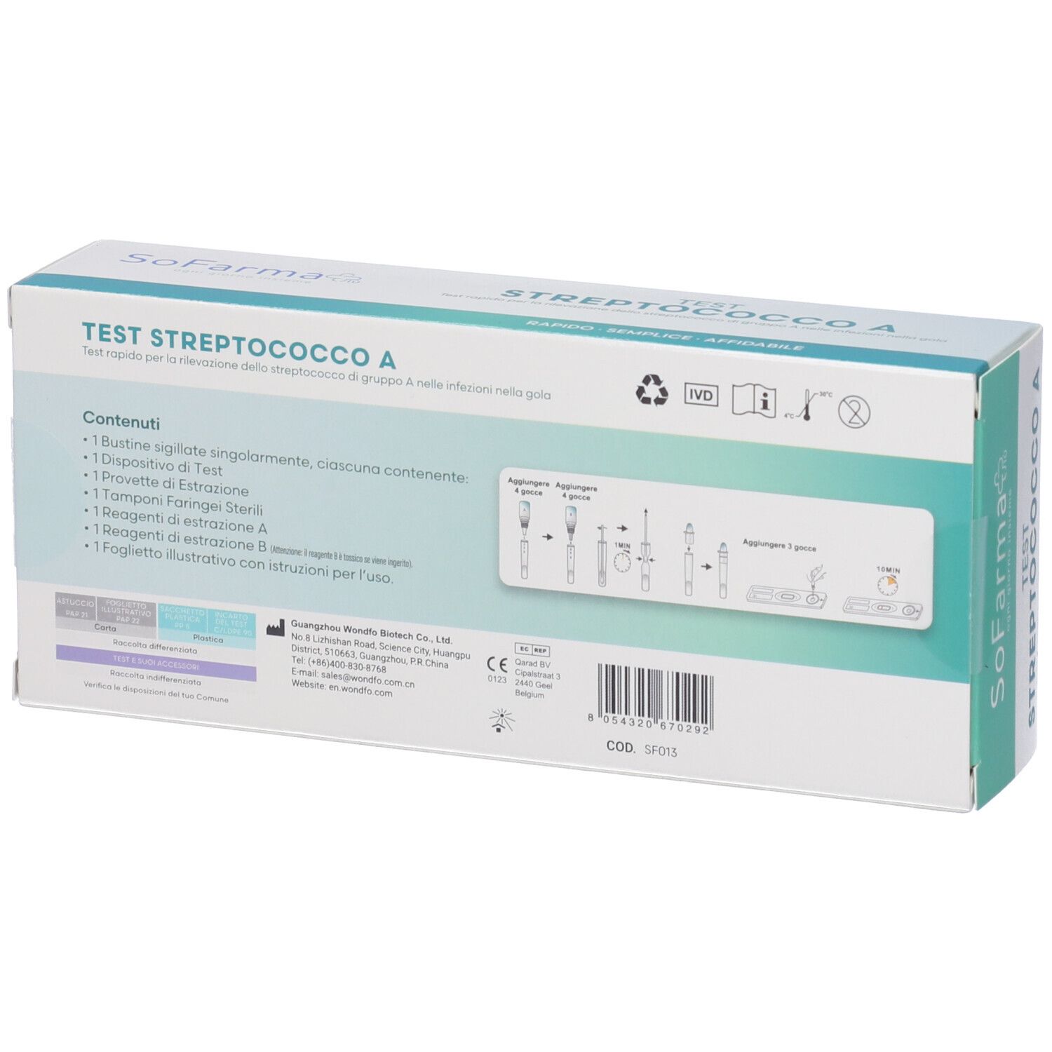 Sofarmapiu' Test Rapido Autodiagnostico Streptococco A
