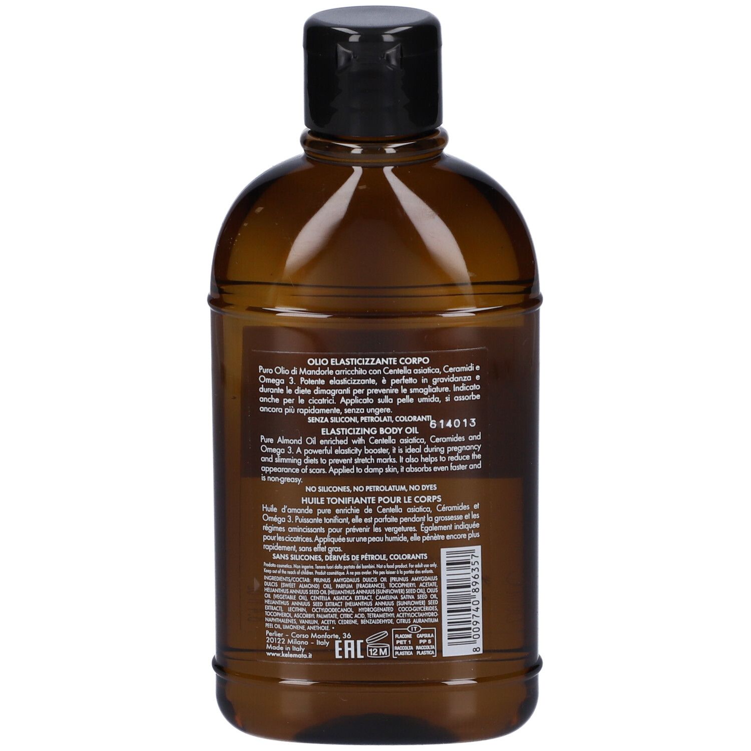 Flacone marrone di olio per il corpo, 250 ml.