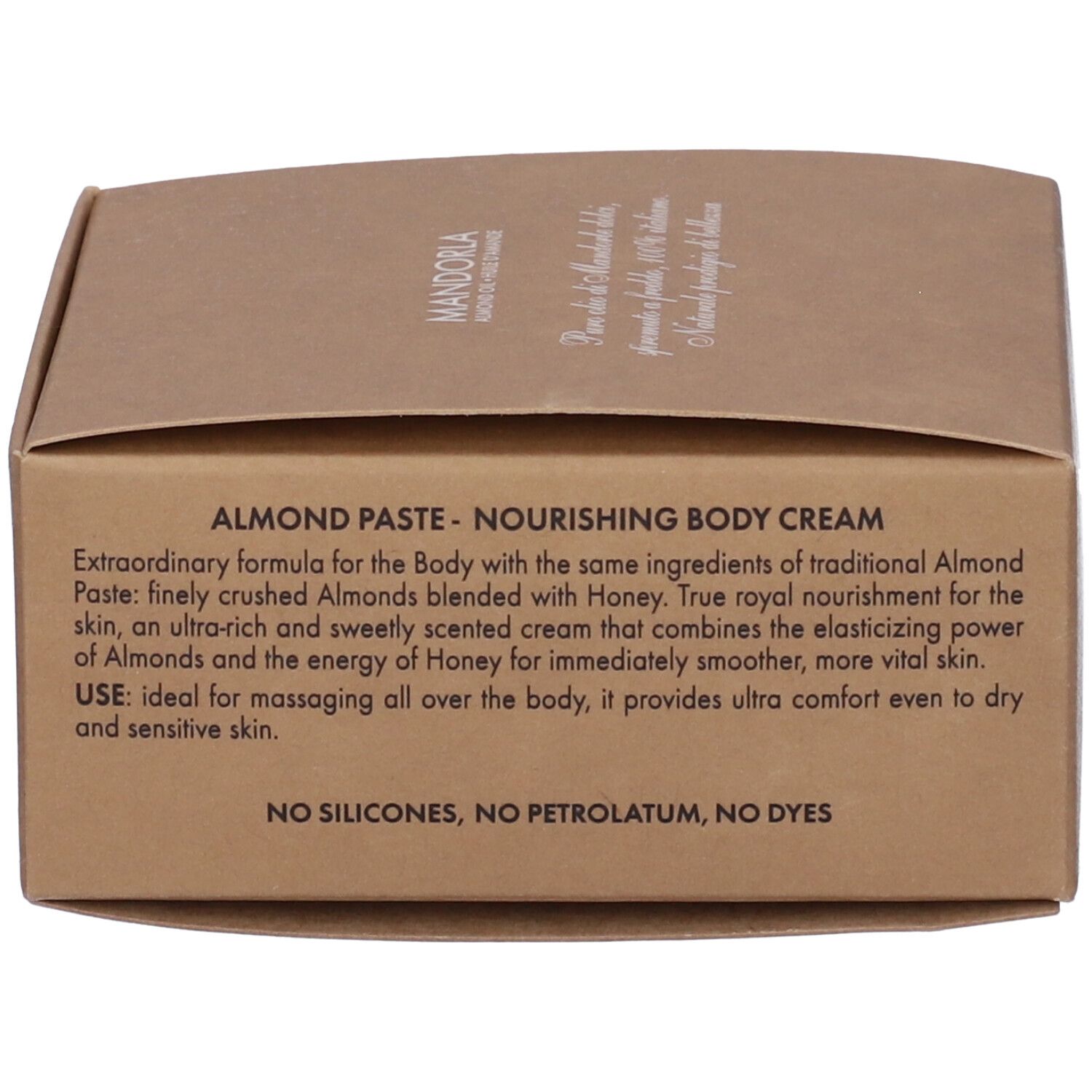 Confezione in cartone marrone per Pasta di Mandorle - Crema Nutriente per il Corpo.
