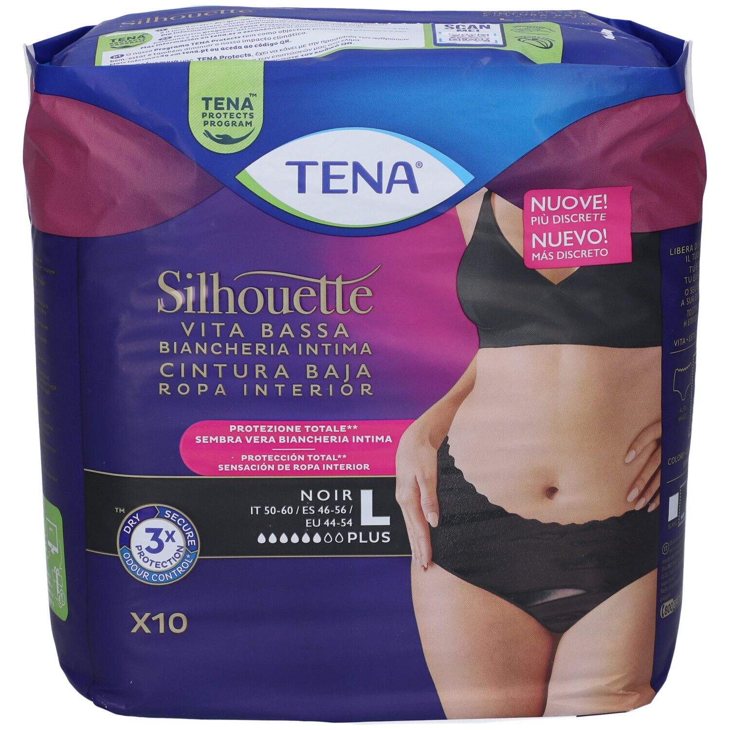 Tena Silhouette Noir Mutandine Assorbenti a Vita Bassa Assorbenza Plus Taglia L - EU 44/54