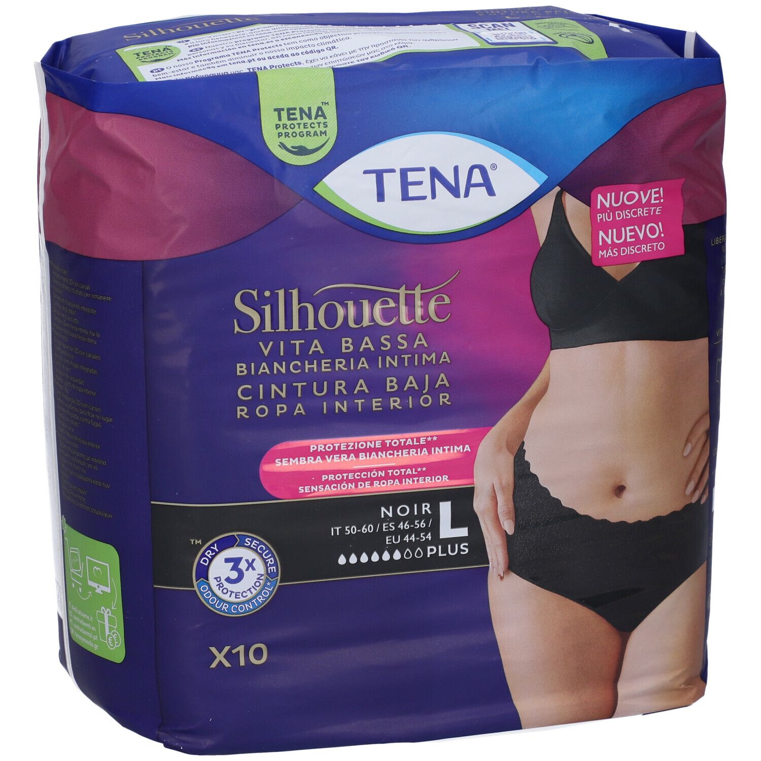 Tena Silhouette Noir Mutandine Assorbenti a Vita Bassa Assorbenza Plus Taglia L - EU 44/54