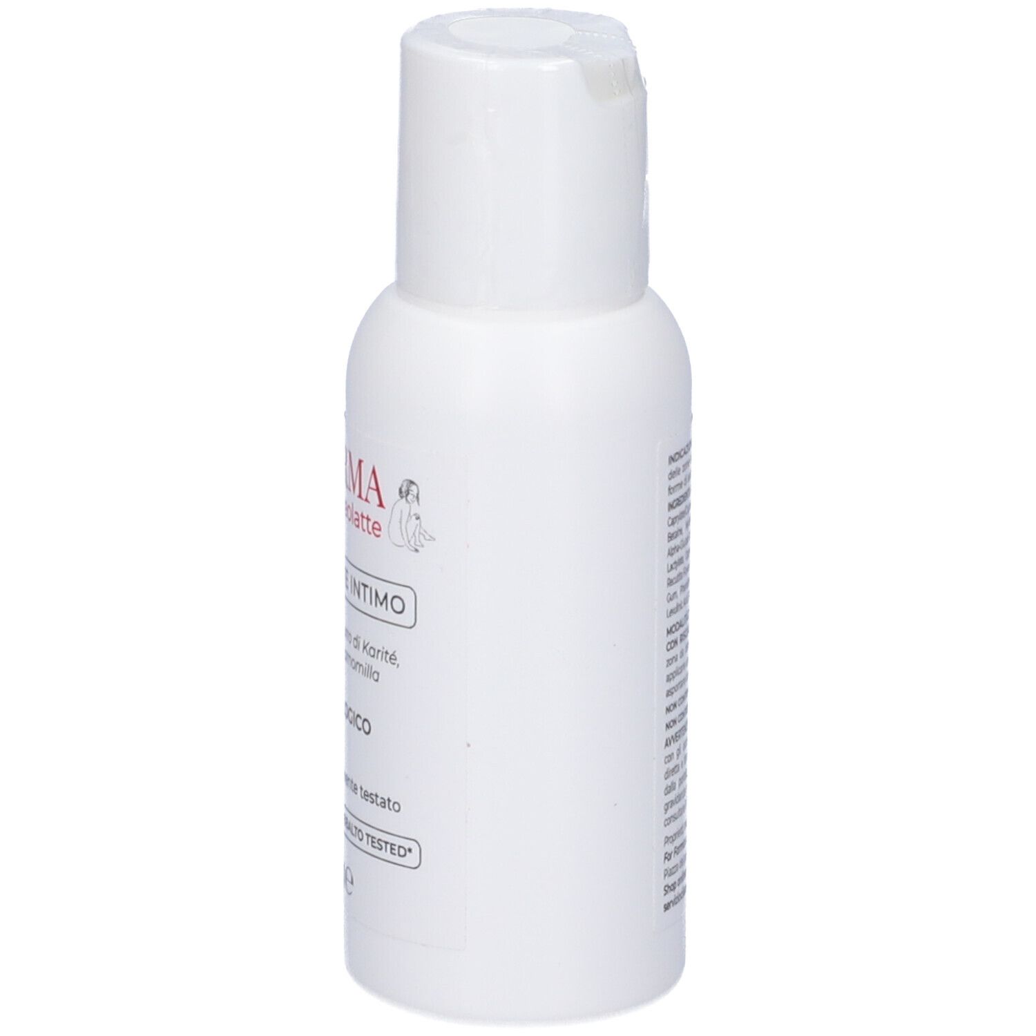 Flacone bianco con etichetta. Testo: FOR FARMA, oleolatte, Detergente Intimo, pH fisiologico, 75ml.