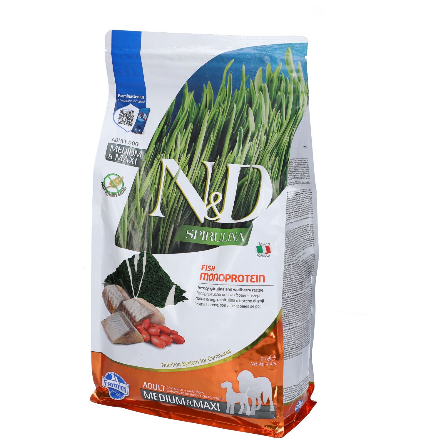 Farmina N&D Herring, Spirulina Aringa Adulto Medio Maxi