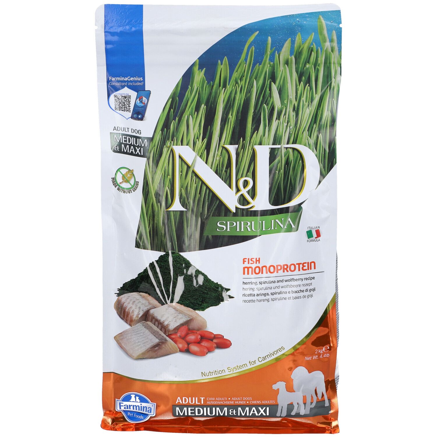 Farmina N&D Herring, Spirulina Aringa Adulto Medio Maxi
