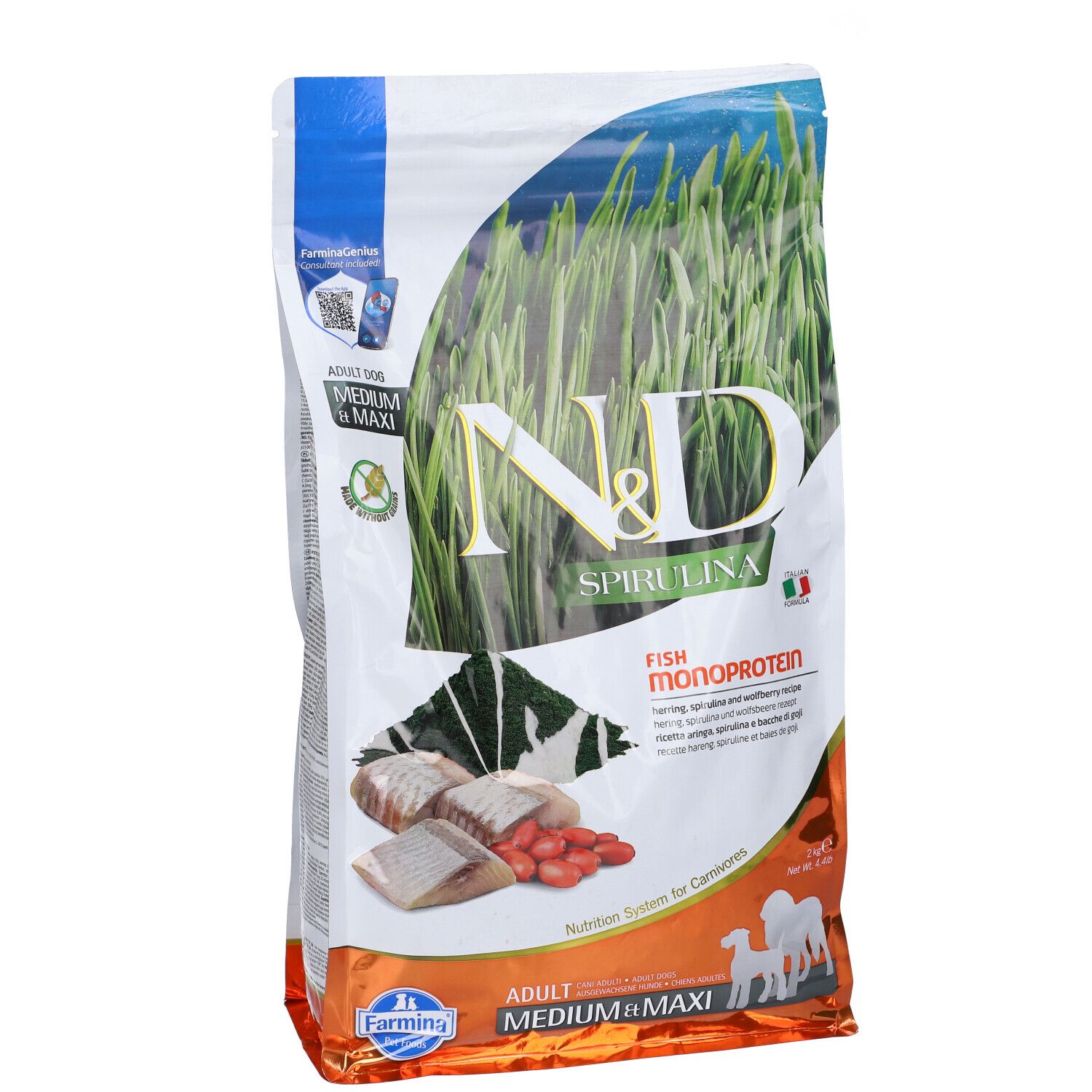 Farmina N&D Herring, Spirulina Aringa Adulto Medio Maxi