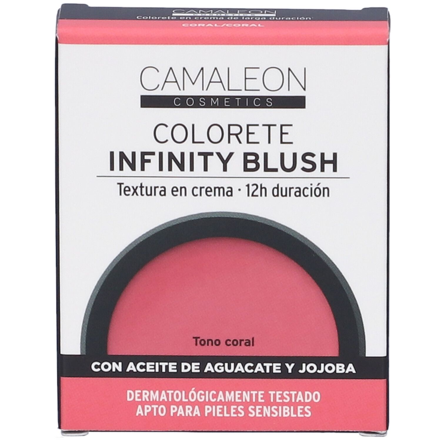 Confezione blush Camaleon Infinity Blush Corallo. Colore corallo. Testato dermatologicamente. Contiene olio di avocado e jojoba.