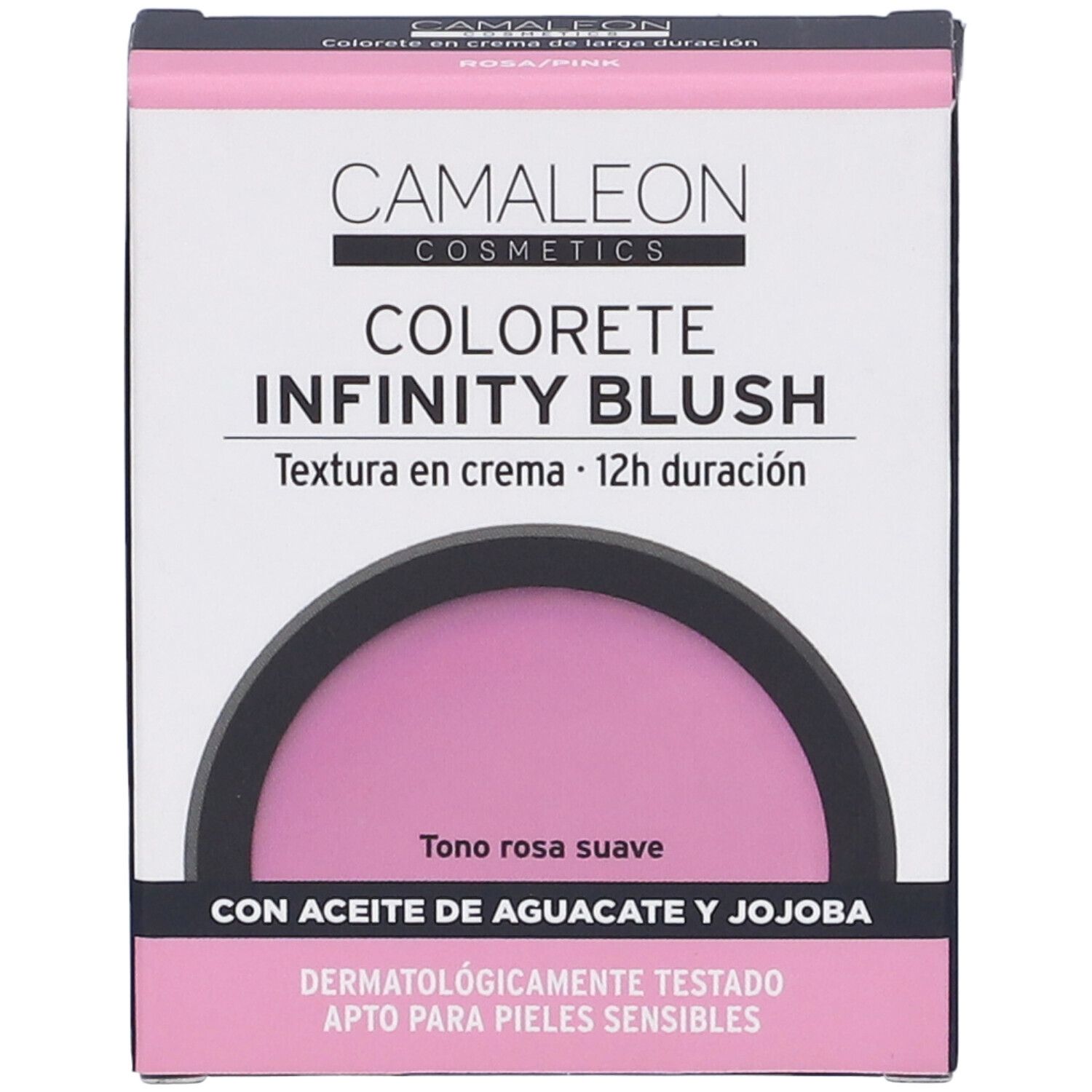 Confezione blush. Nome e marchio del prodotto visibili. Tonalità rosa, texture in crema, durata 12h.