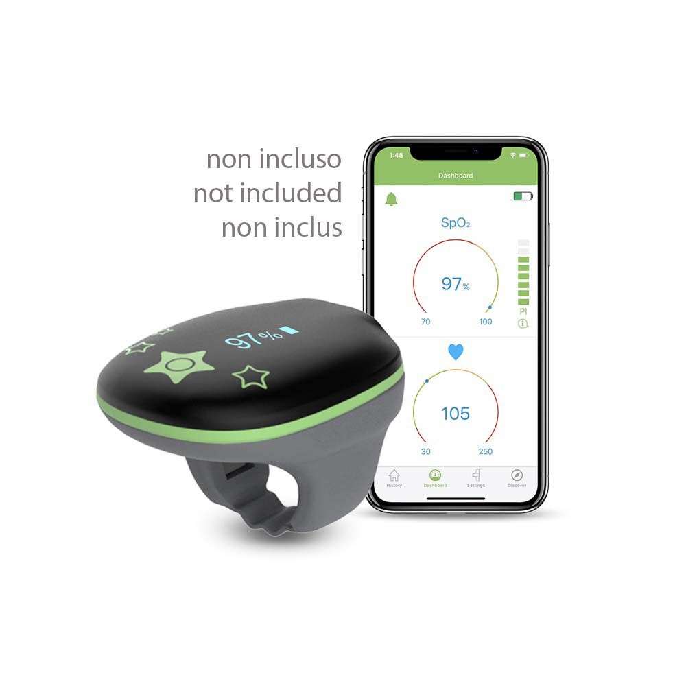Monitor con smartphone. Monitor al dito, smartphone che mostra i dati. Testo: non incluso.