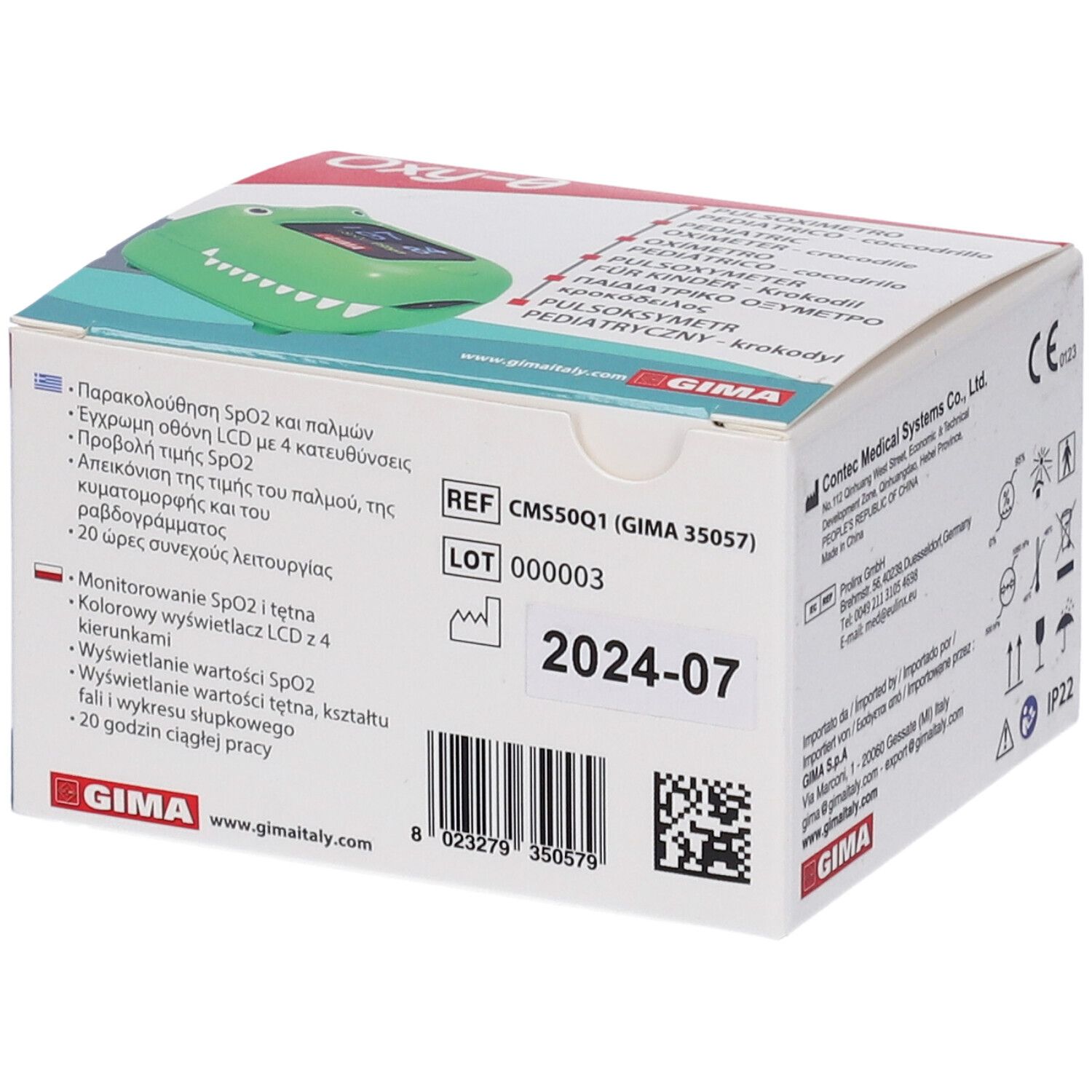 GIMA Pulsossimetro Pediatrico Oxy-0 - Coccodrillo - Gb,It,Es,De,Gr,Pl