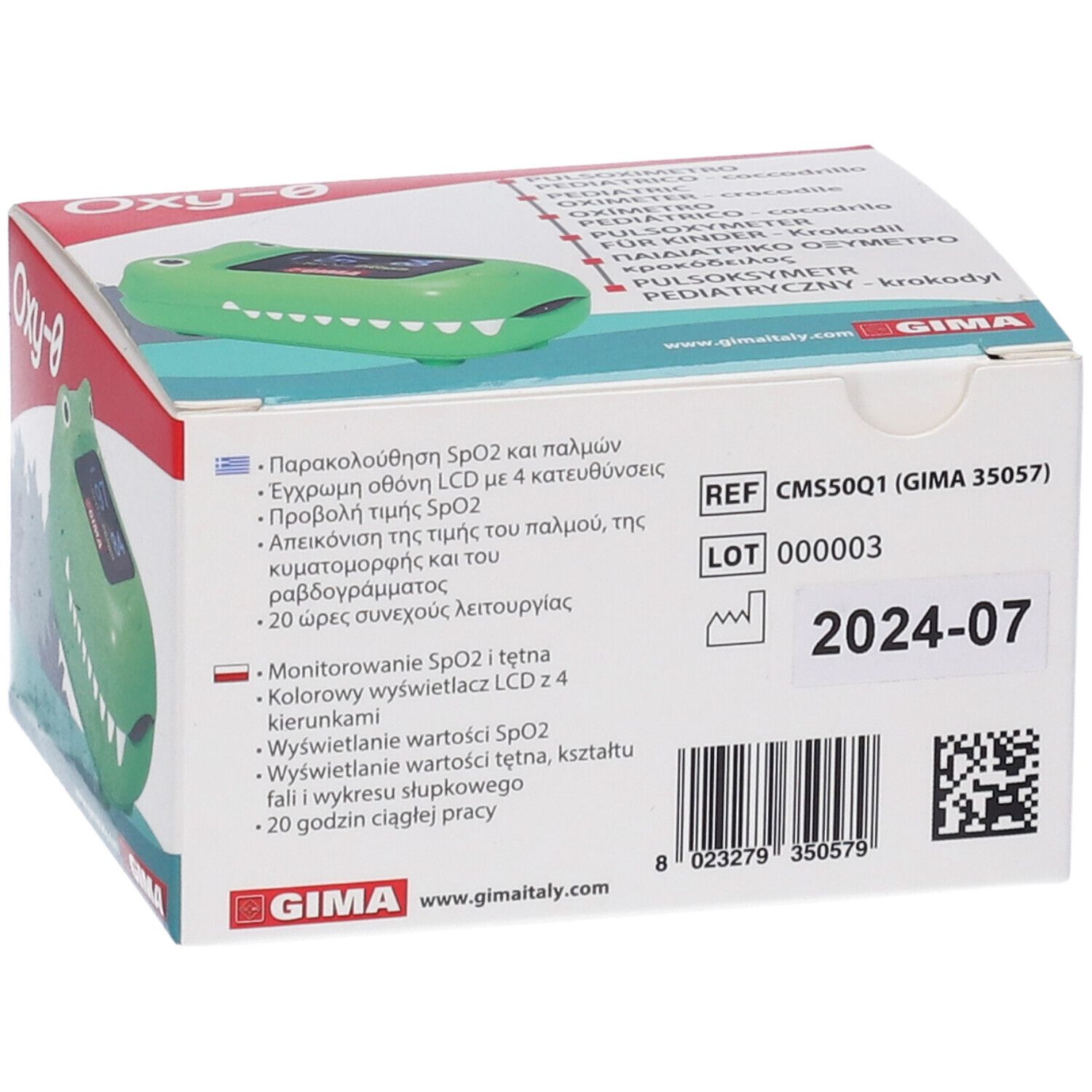 GIMA Pulsossimetro Pediatrico Oxy-0 - Coccodrillo - Gb,It,Es,De,Gr,Pl