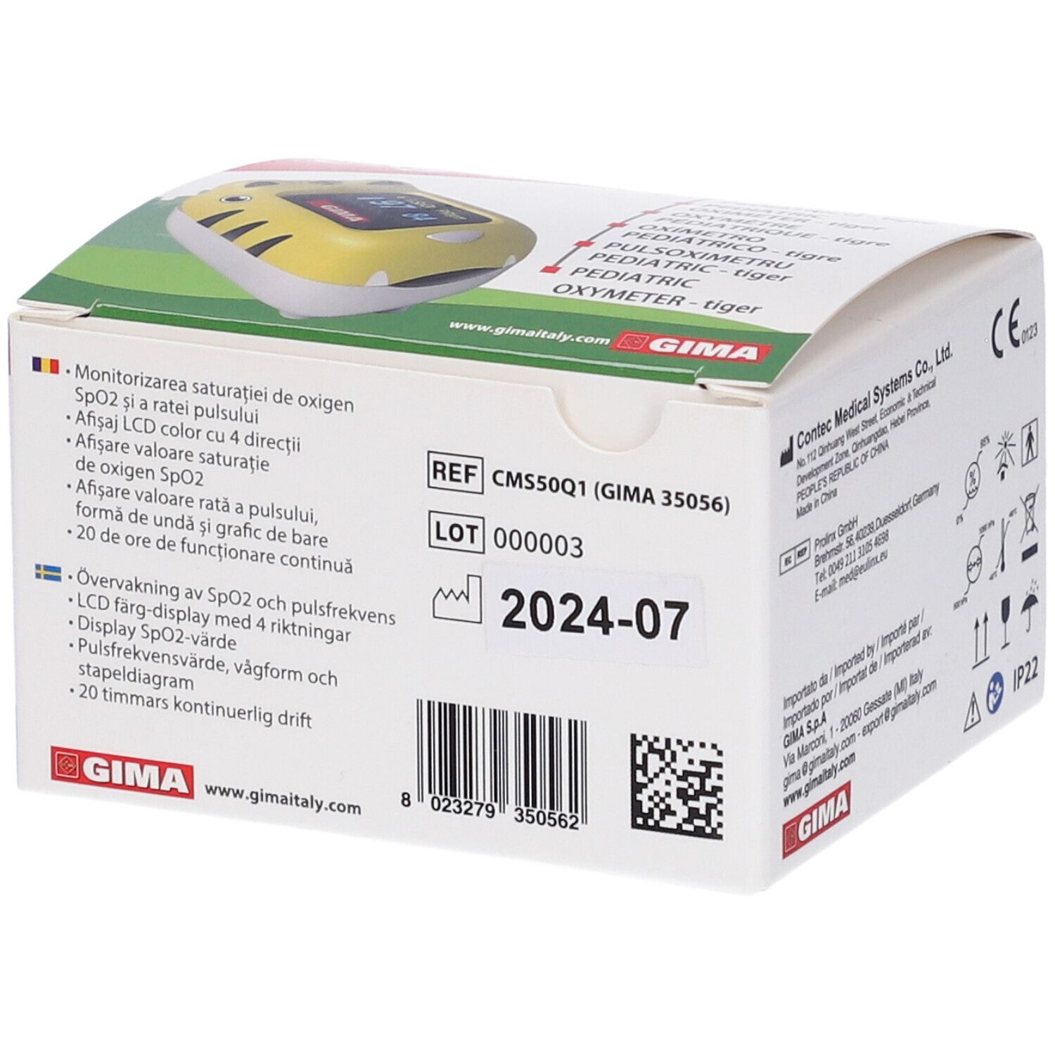 GIMA Pulsossimetro Pediatrico Oxy-0 - Tigre - Gb,Fr,It,Pt,Se,Ro