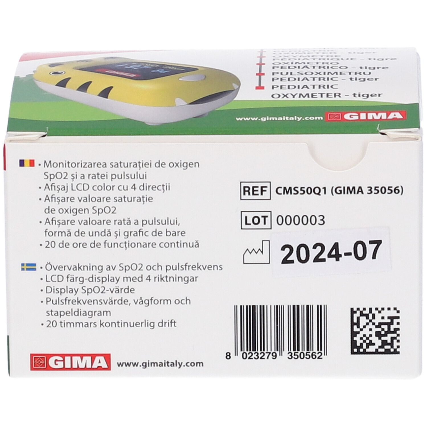 GIMA Pulsossimetro Pediatrico Oxy-0 - Tigre - Gb,Fr,It,Pt,Se,Ro