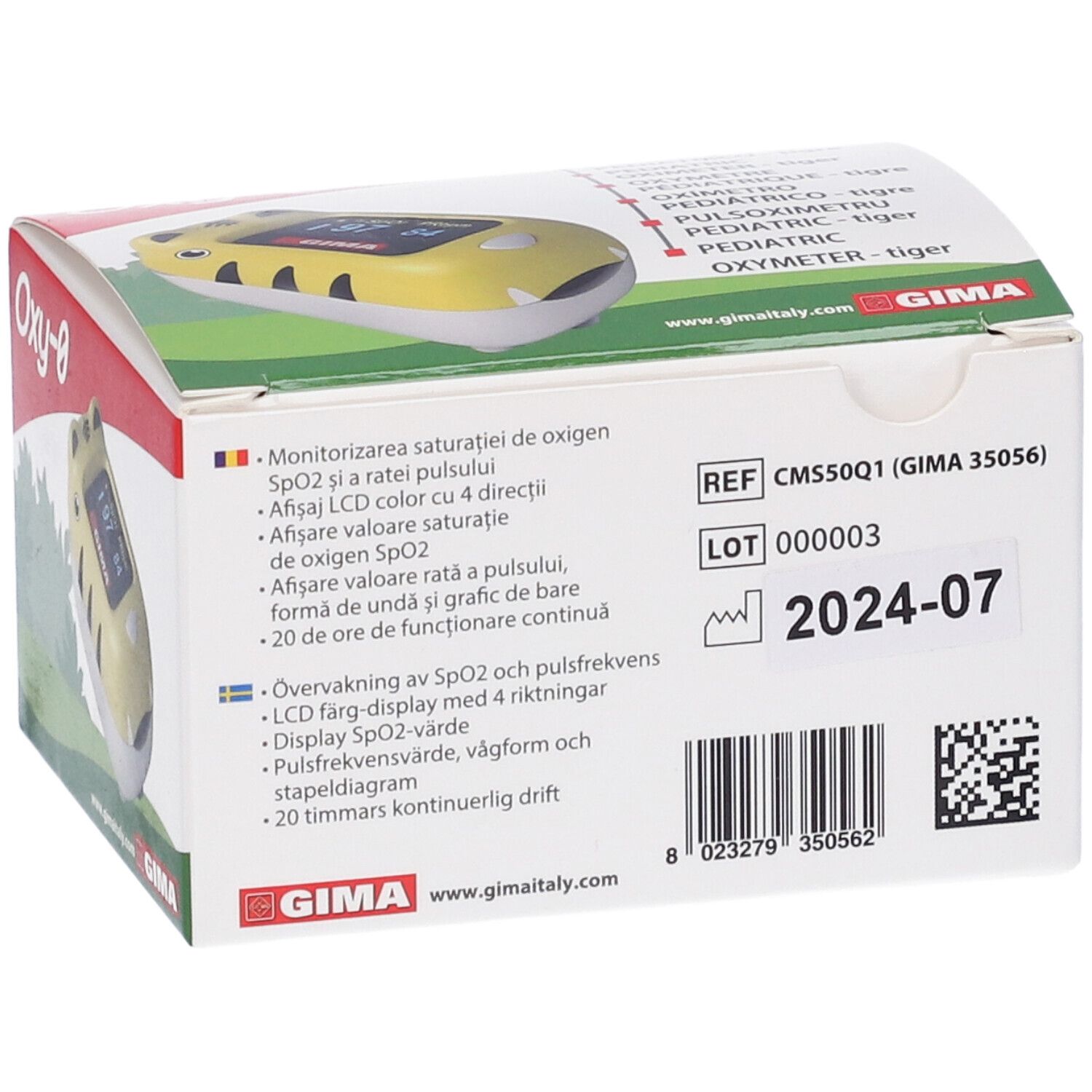 GIMA Pulsossimetro Pediatrico Oxy-0 - Tigre - Gb,Fr,It,Pt,Se,Ro