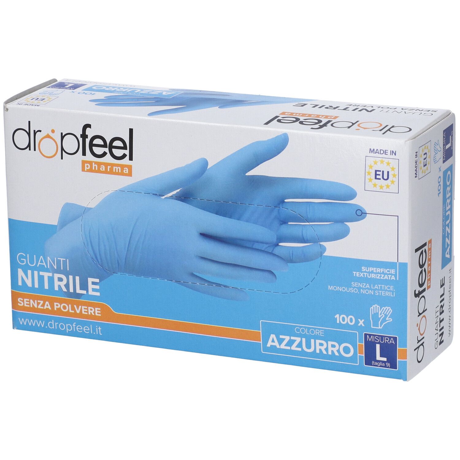 Dropfeel Pharma Guanti Nitrile Senza Polvere Azzurro Misura L