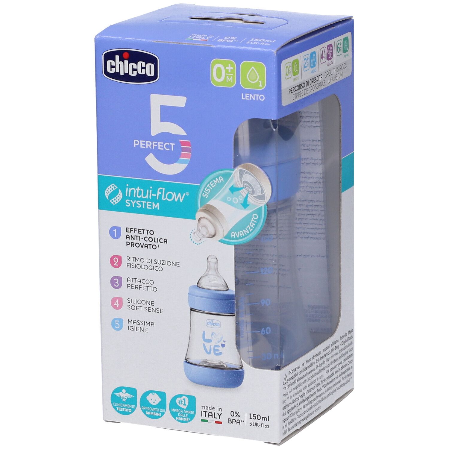 Chicco Biberon P5 150ml Slow Silicone Boy