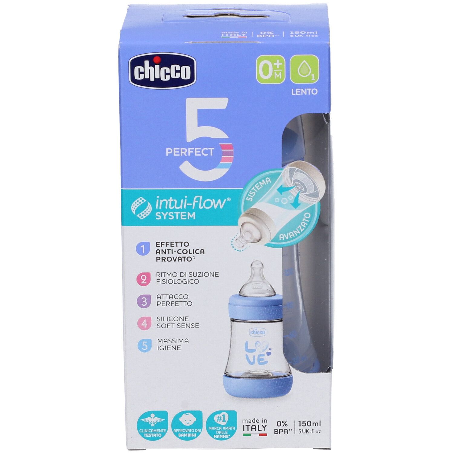 Chicco Biberon P5 150ml Slow Silicone Boy