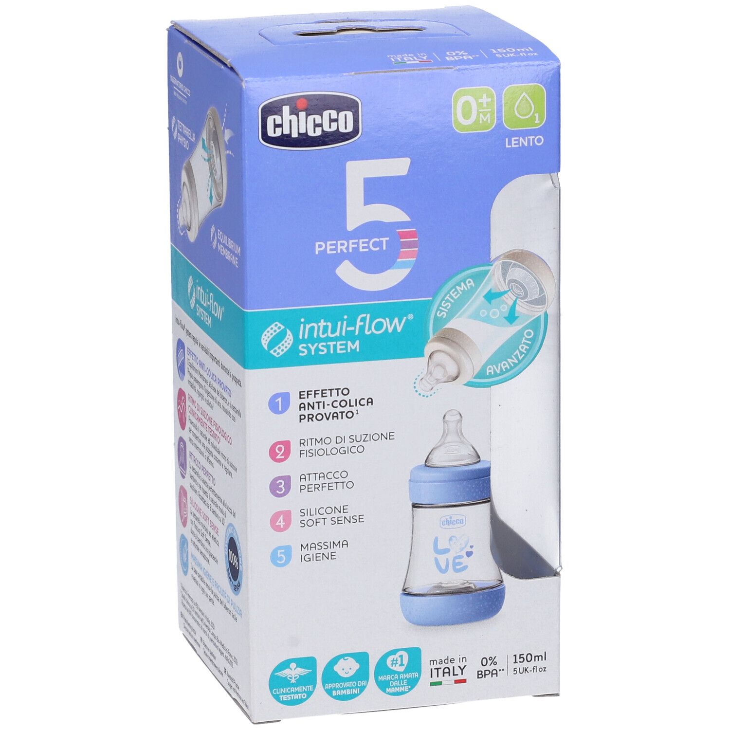 Chicco Biberon P5 150ml Slow Silicone Boy
