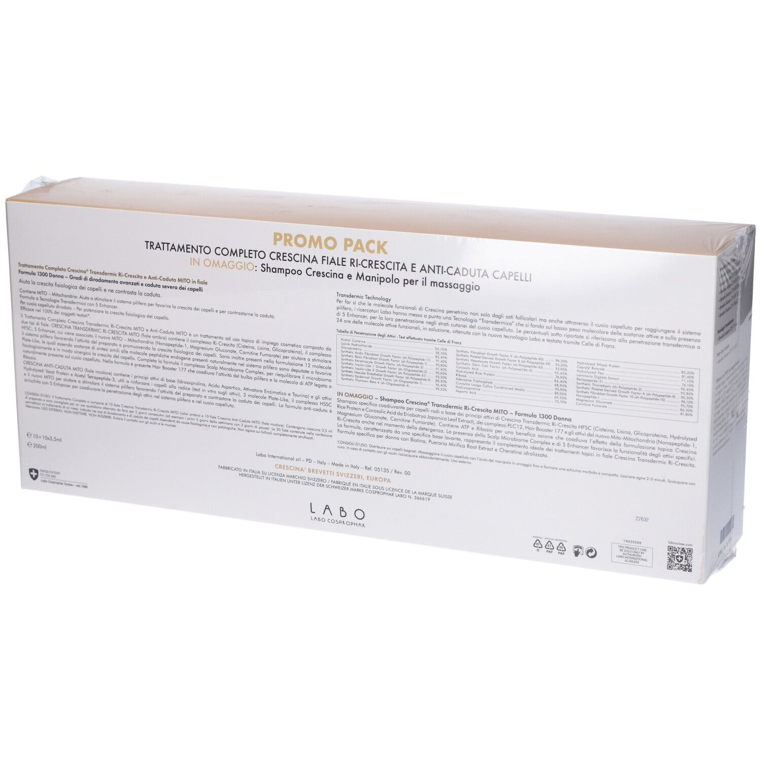 Labo CRESCINA® Mito Ri-Crescita + Anti-Caduta Trattamento 1300 Donna 10 + 10 Fiale + Massaggiatore e Shampoo in Omaggio