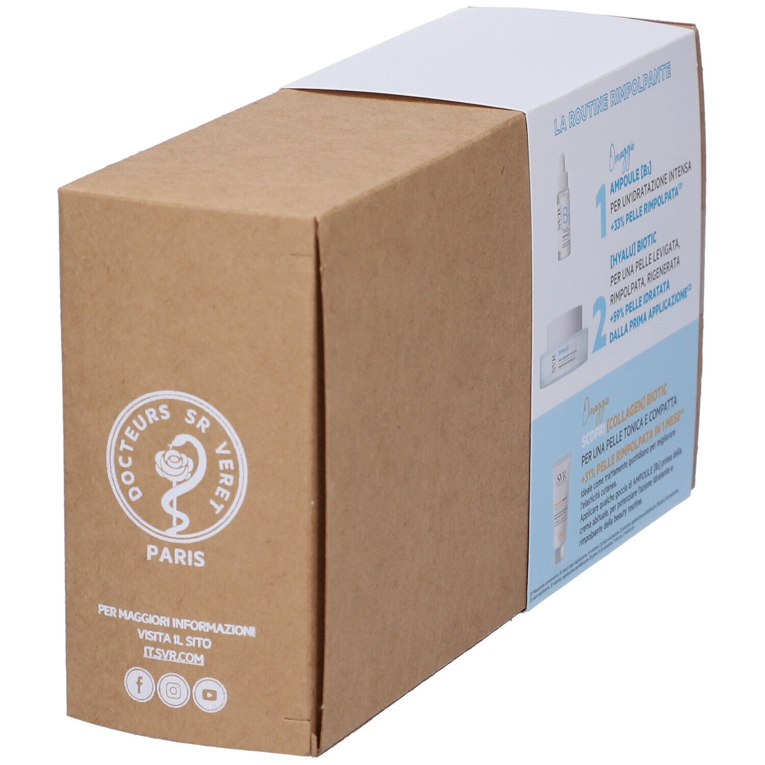 Confezione in cartone con testo e logo: Docteurs SR Veret Paris. Scritta: informazioni sull'uso. Prodotti non visibili.