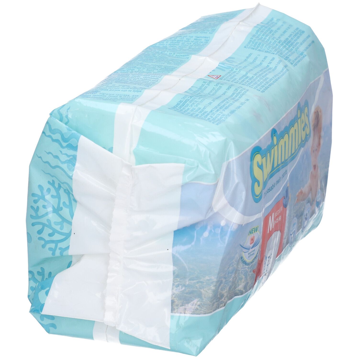 Parte superiore della confezione di mutandine da bagno Swimmies, taglia M, 11 pezzi.