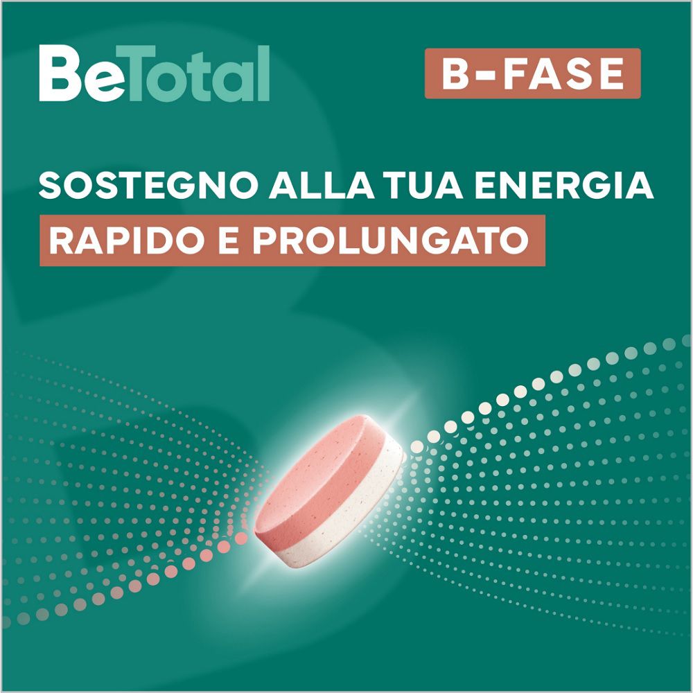 Compressa Be-Total B-FASE. Rosa e bianca. Testo: Sostegno alla tua energia rapido e prolungato.
