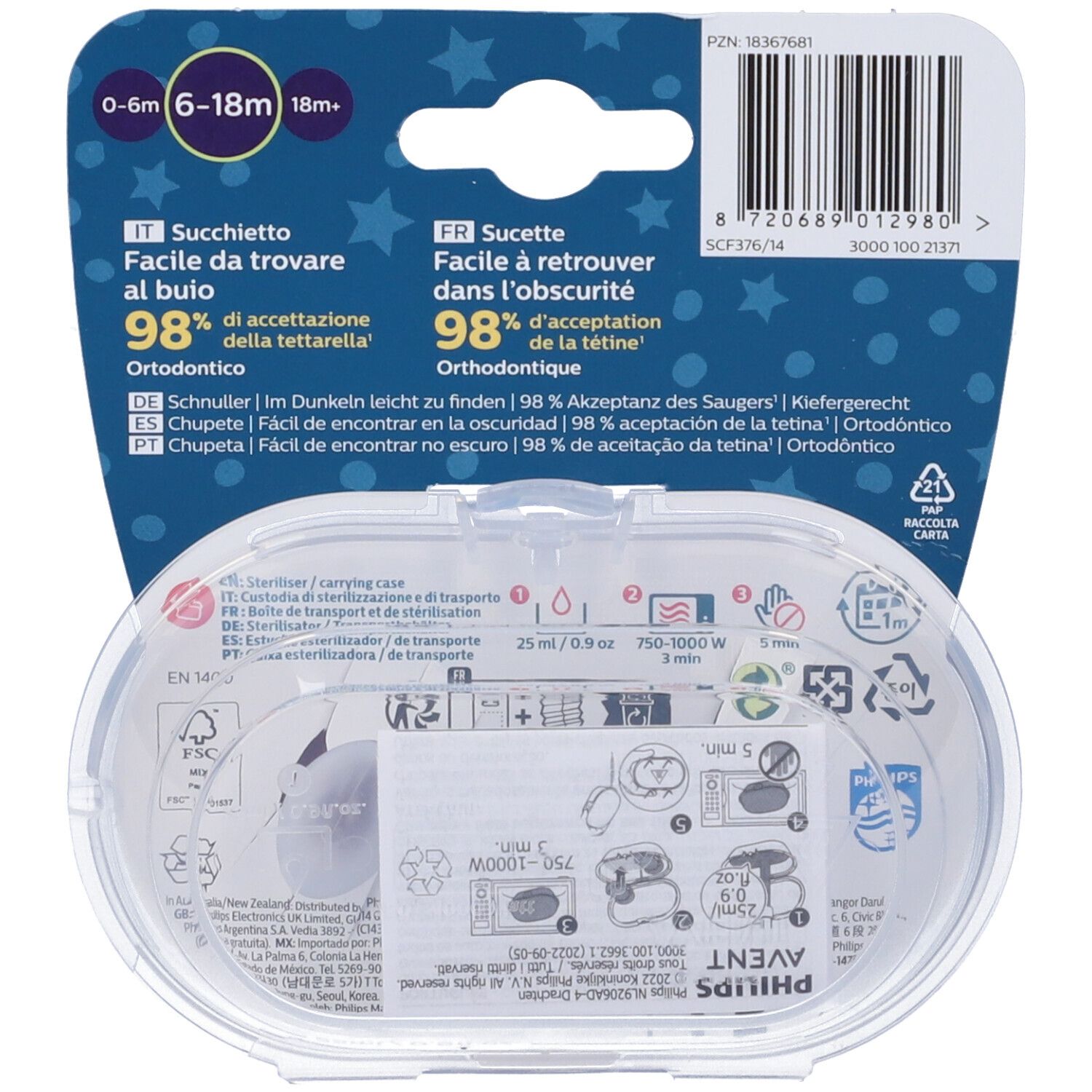 Succhietto Avent Ultra Air Night Time 6-18M Stella Cometa/Dreams